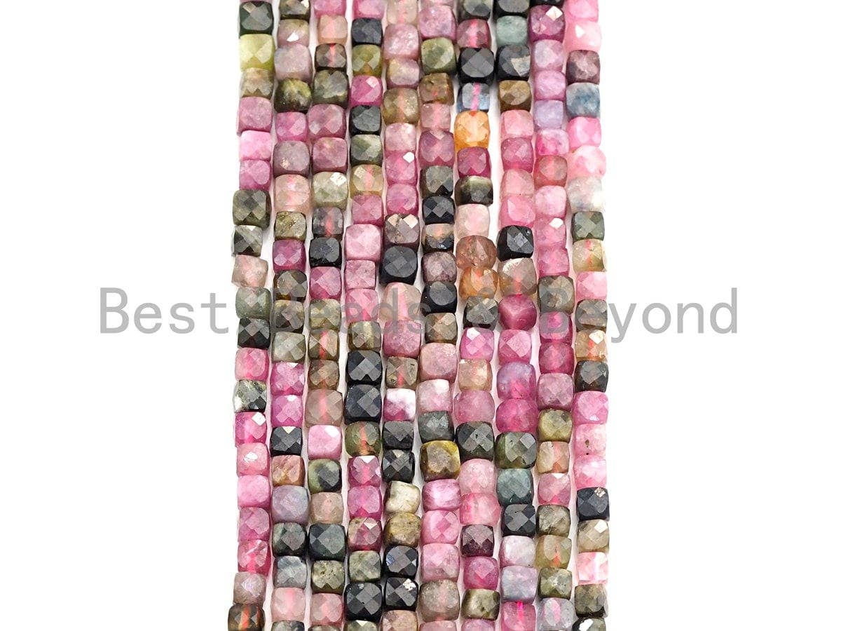 High Quality Natural Tourmaline Beads, 4mm Tourmaline Cube Faceted Beads, 16" Full strands, sku#U767