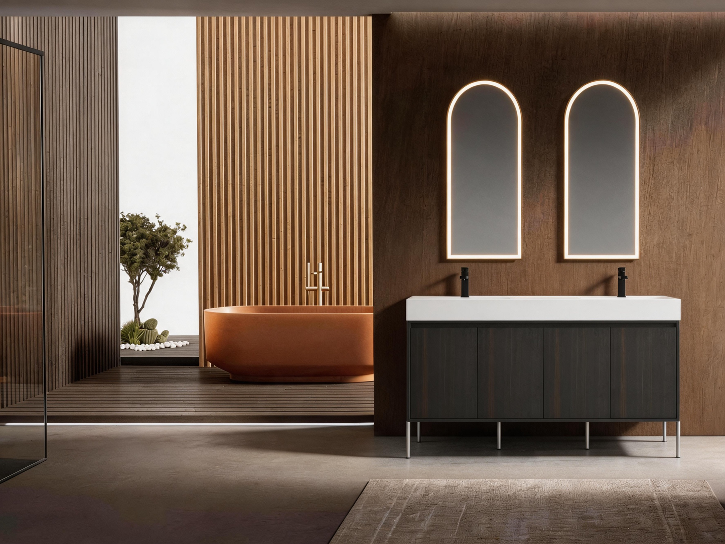60" Freestanding Bathroom Vanity with Resin Double Sink