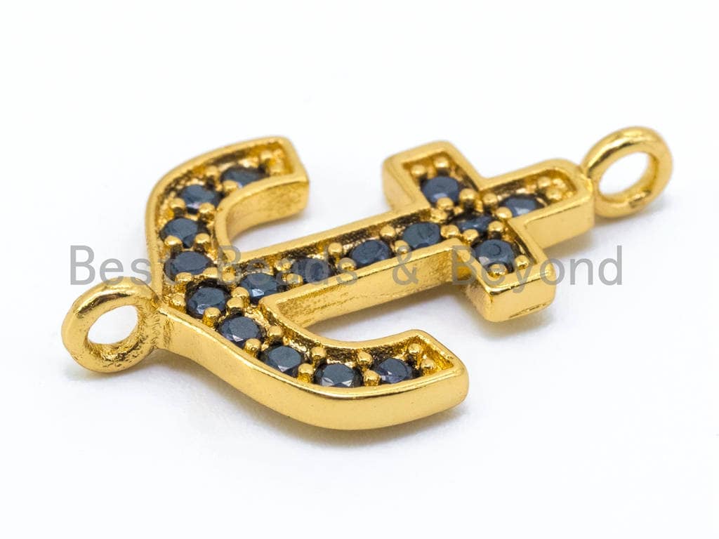 CZ Black Micro Pave Anchor Connector, Cubic Zirconia Anchor Arrow Connector, Men's Jewelry Findings, 14x23mm,1pc/2pcs/4pcs, sku#M101