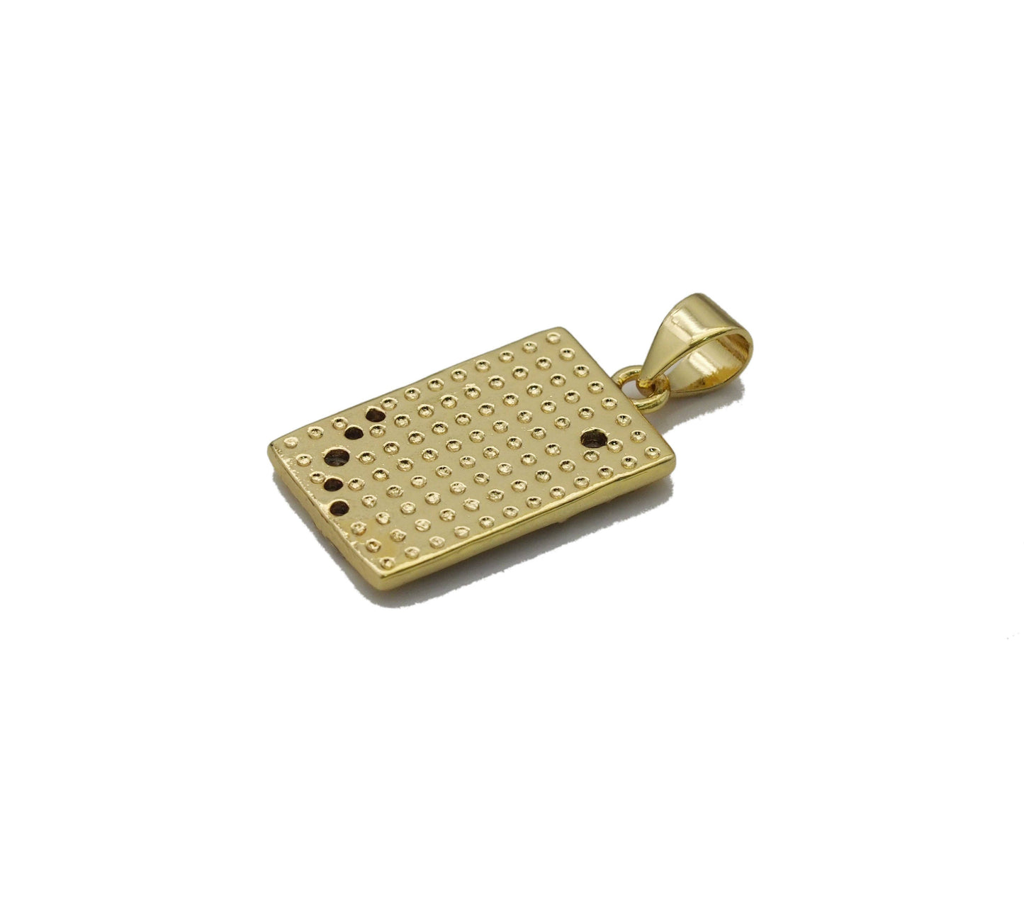 CZ Gold Sun Cresent Moon Star Rectangle Dog Tag Charm, Sku#LK762