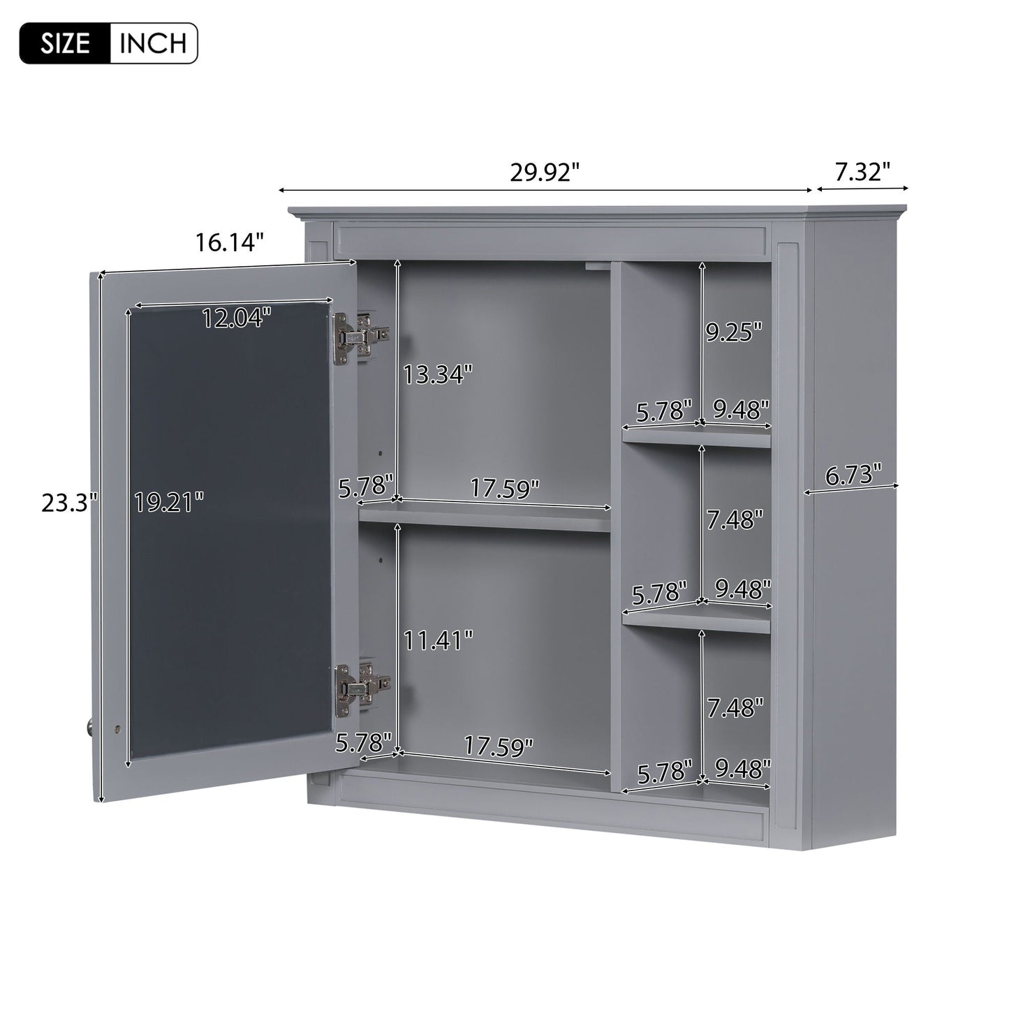 Wall Mounted Medicine Cabinet With Mirror and 3 Open Shelves