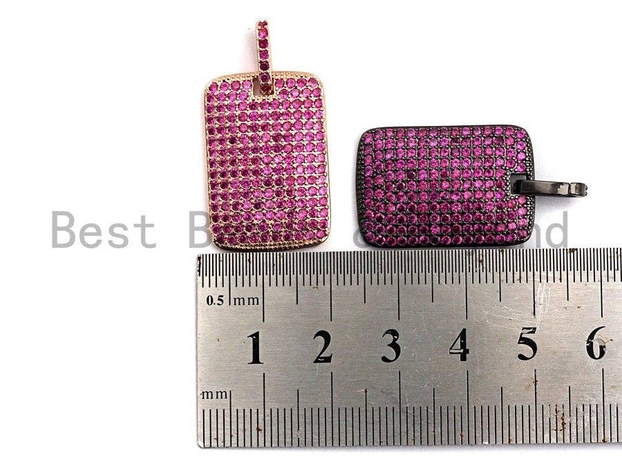 Fuchsia CZ Micro Pave Rectangle Pendant/Charm, Cubic Zirconia Pendant, Pave Dog Tag, 18x27mm, sku#X48