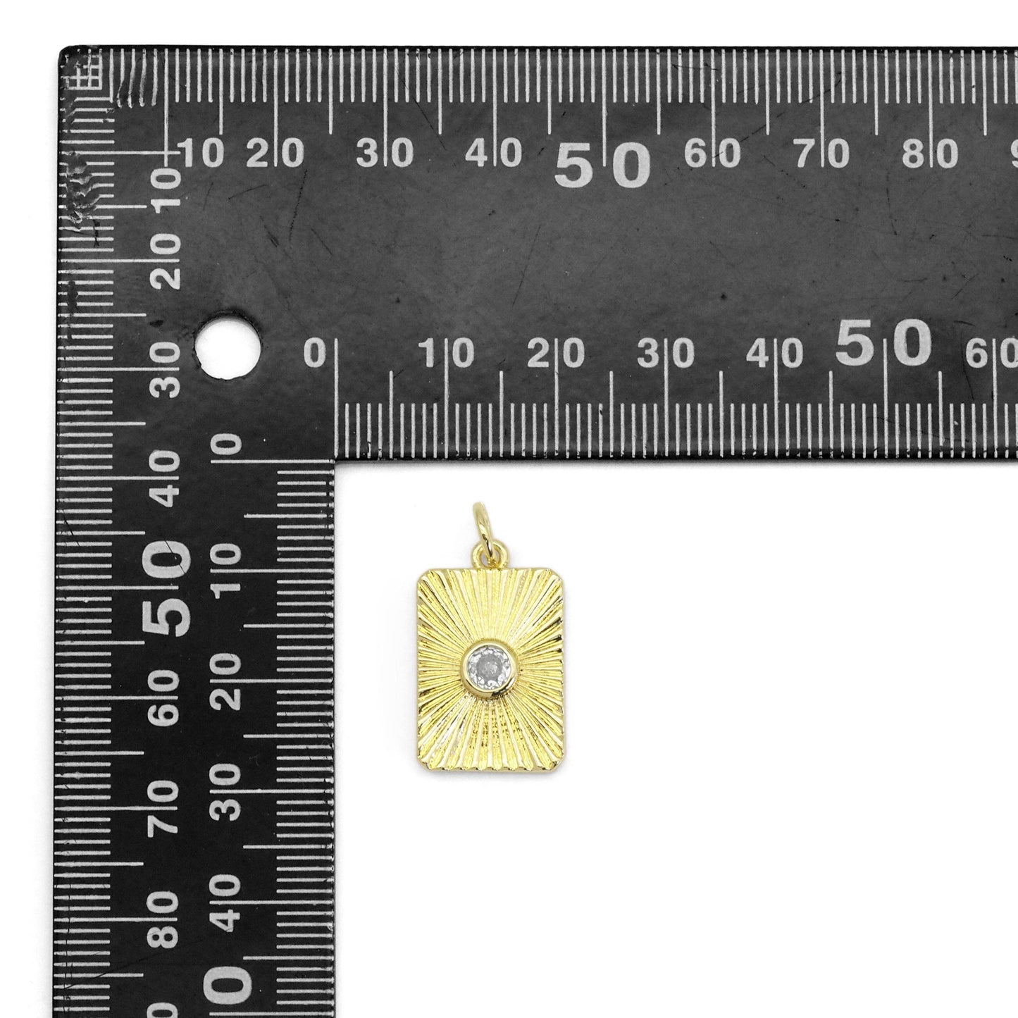 CZ Center Radical Light Rectangle Dog tag Charm, Sku#LX362
