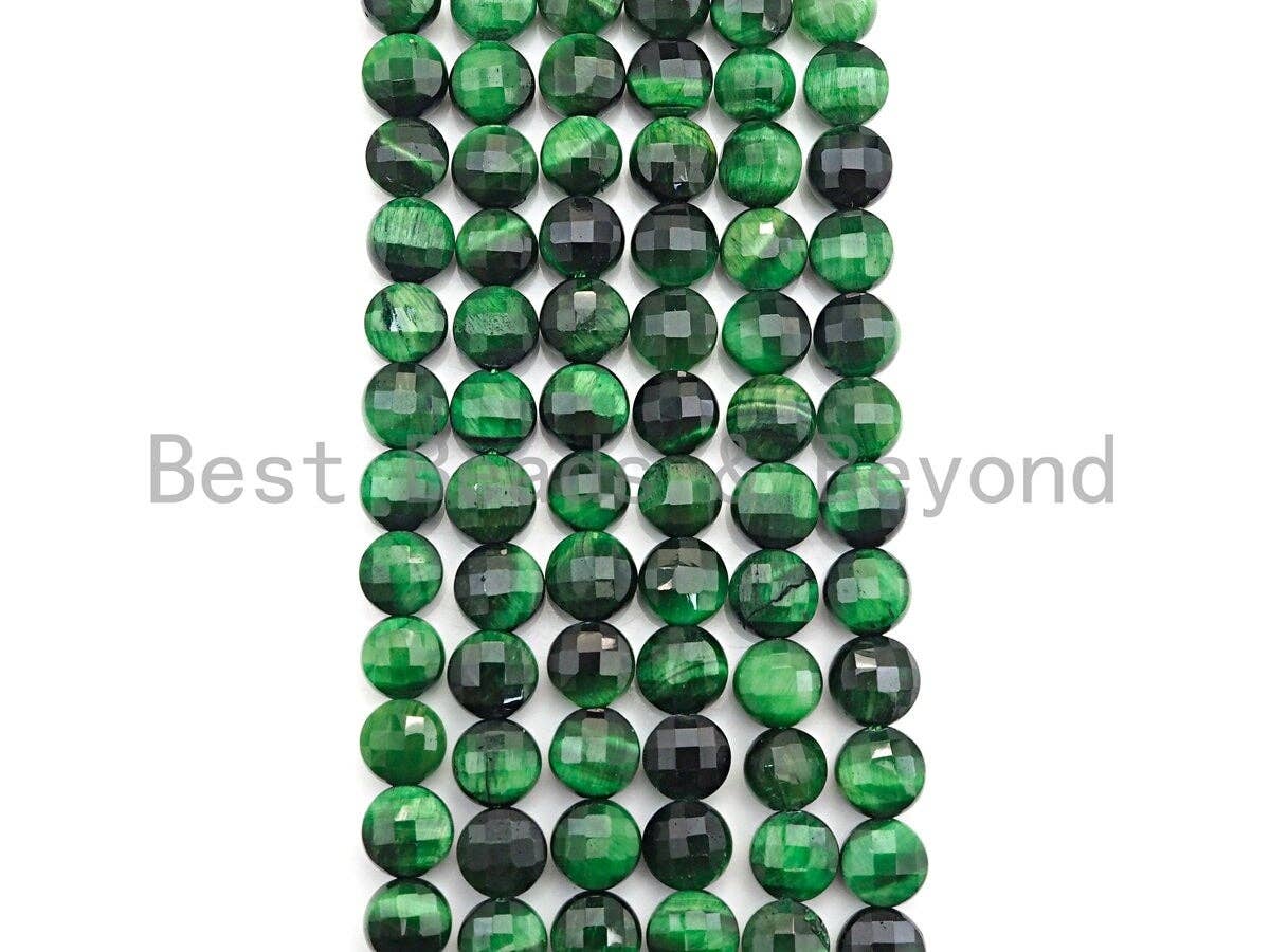 Double Sided Turtle Shell Cut Natural GreenTiger Eye Coin Shape beads, 6mm/8mm/10mm Green Tiger Eye Beads, 16" Full strand, Sku#UA22