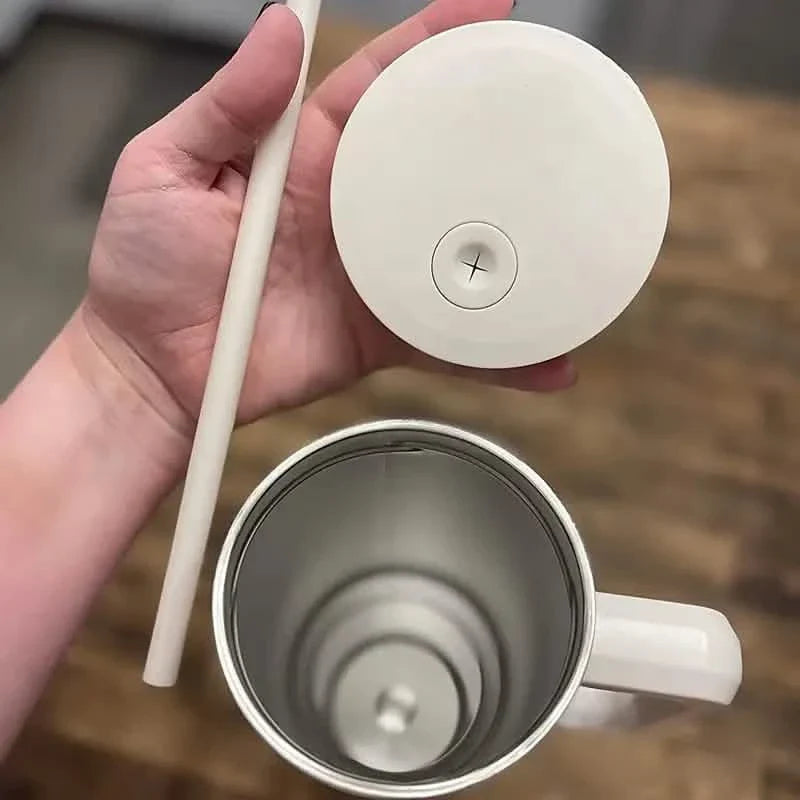 Gobelet isotherme de 1,2 L avec poignée, couvercle et paille en acier inoxydable réutilisable