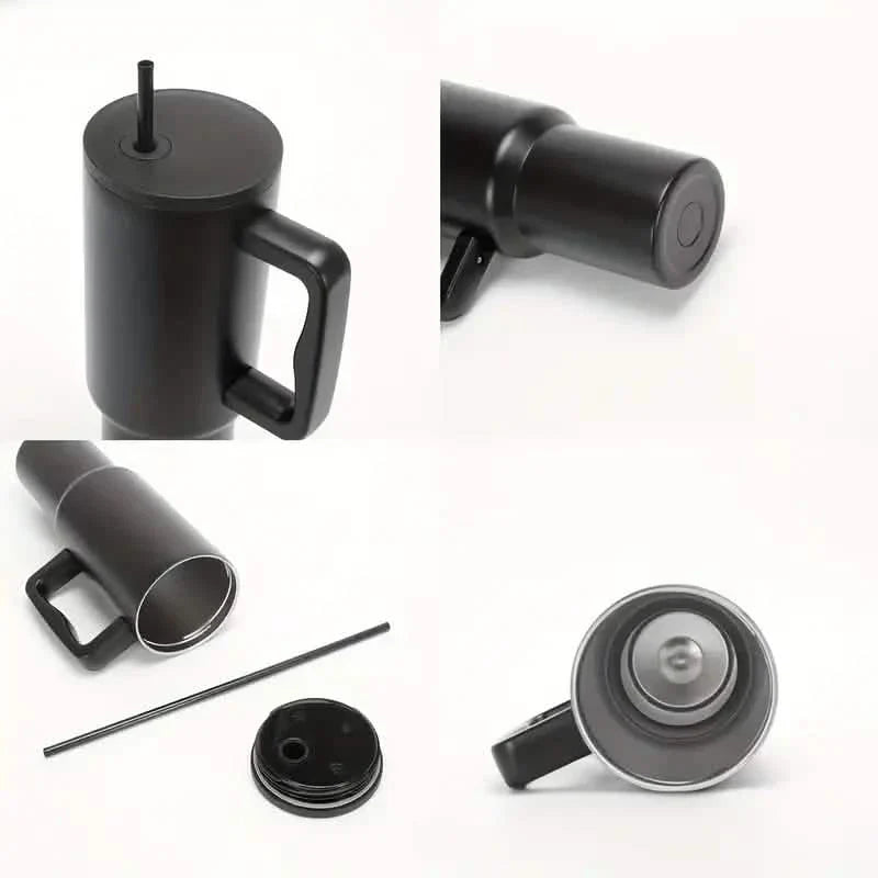 Gobelet isotherme de 1,2 L avec poignée, couvercle et paille en acier inoxydable réutilisable