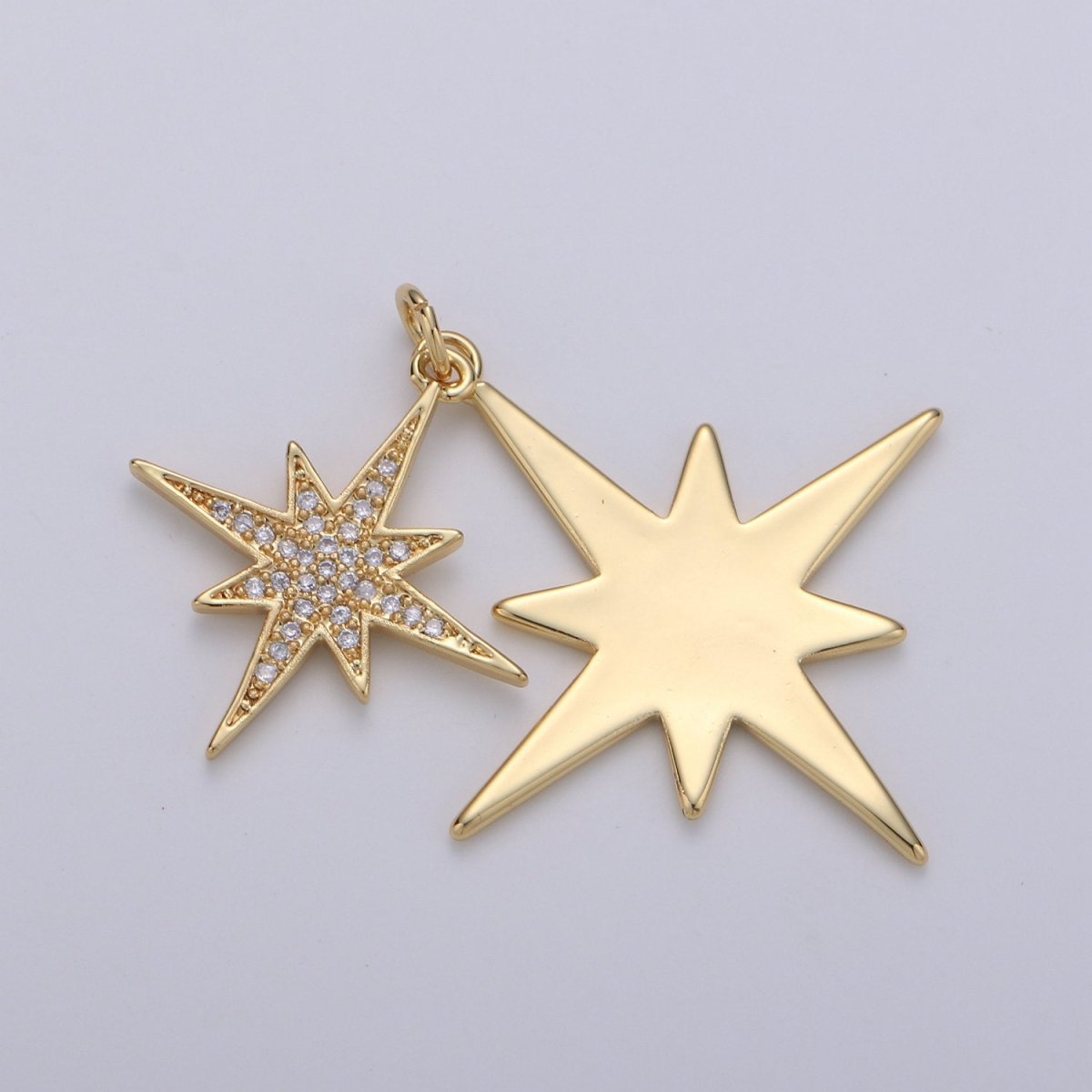 40x35m 24k Gold Filled North Star Charms, Gold Star Pendant, Celestial Jewelry Minimalist Jewelry Making supply Micro Pave Dual Star Charm D-495