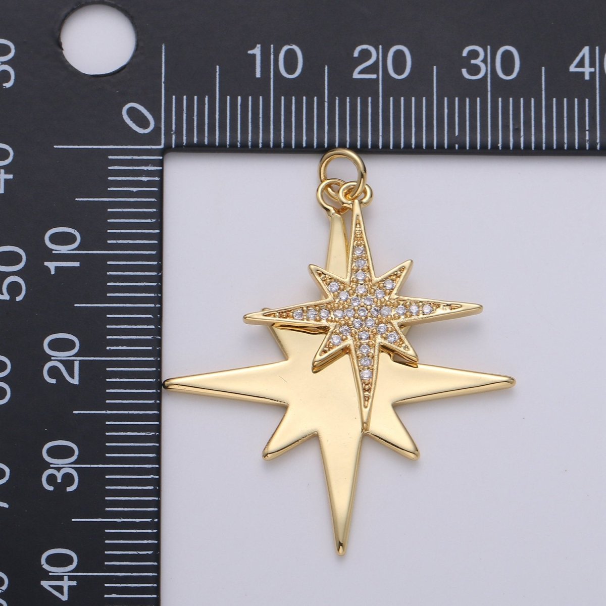 40x35m 24k Gold Filled North Star Charms, Gold Star Pendant, Celestial Jewelry Minimalist Jewelry Making supply Micro Pave Dual Star Charm D-495