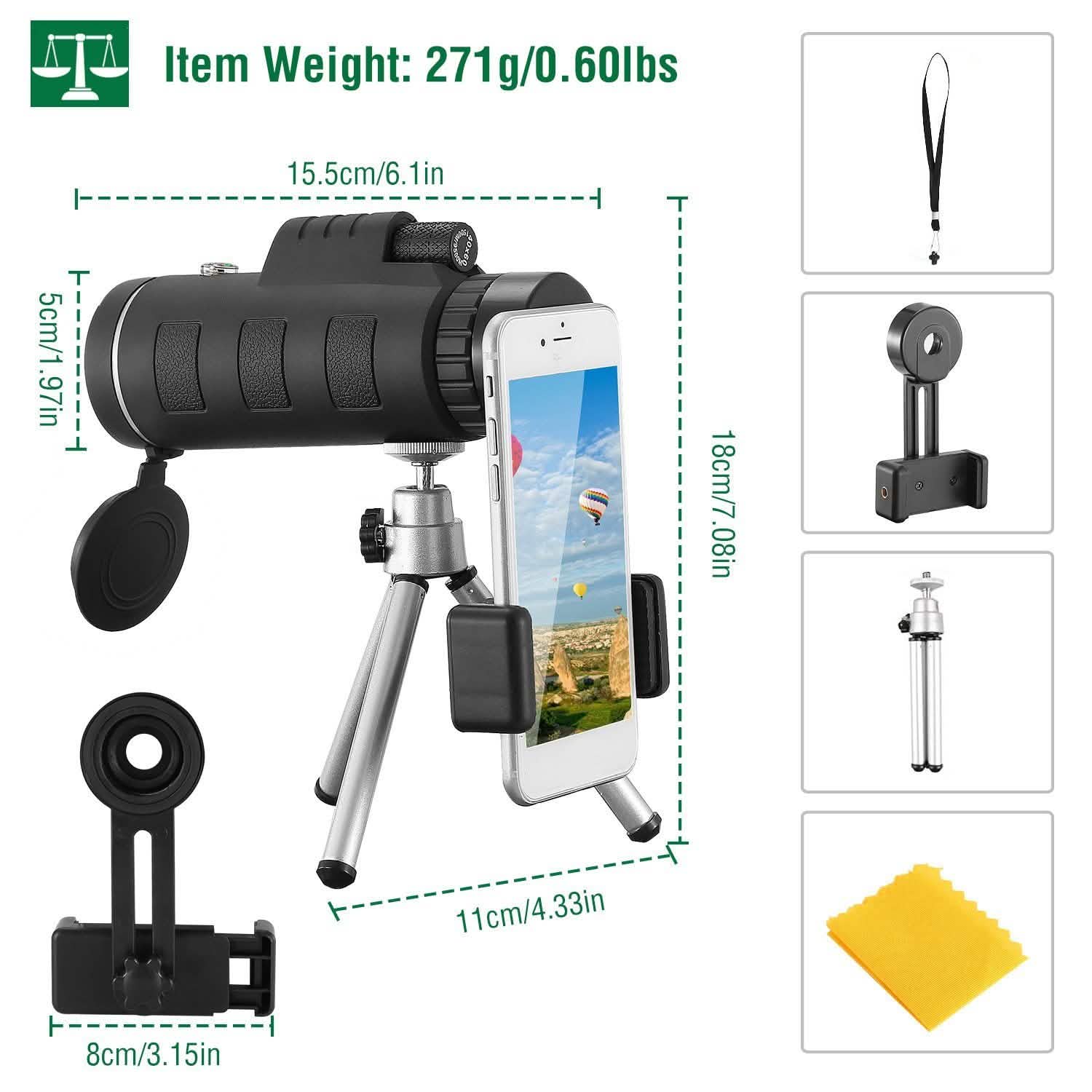 Télescope monoculaire optique HD 40x60 avec lentille FMC