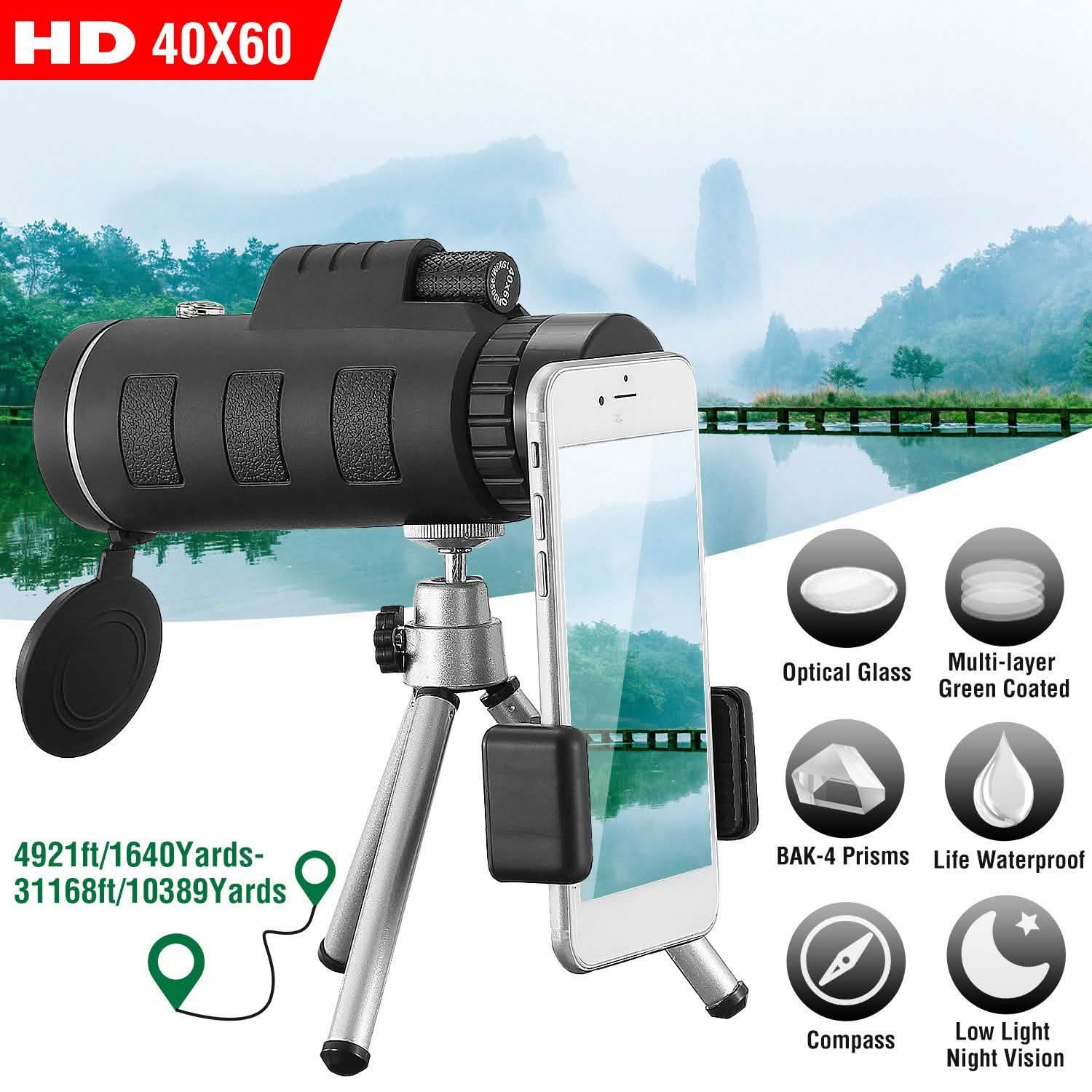 Télescope monoculaire optique HD 40x60 avec lentille FMC
