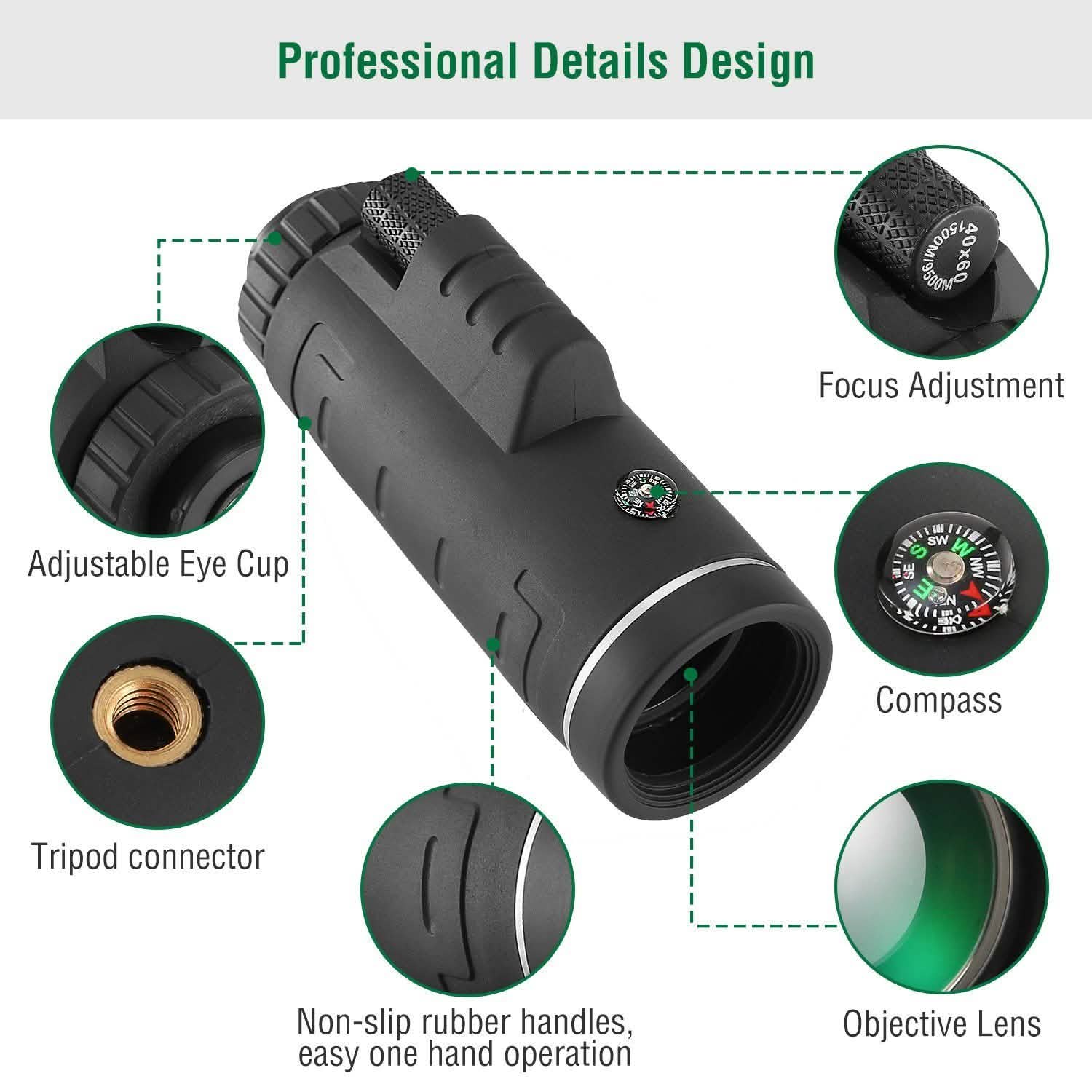 Télescope monoculaire optique HD 40x60 avec lentille FMC