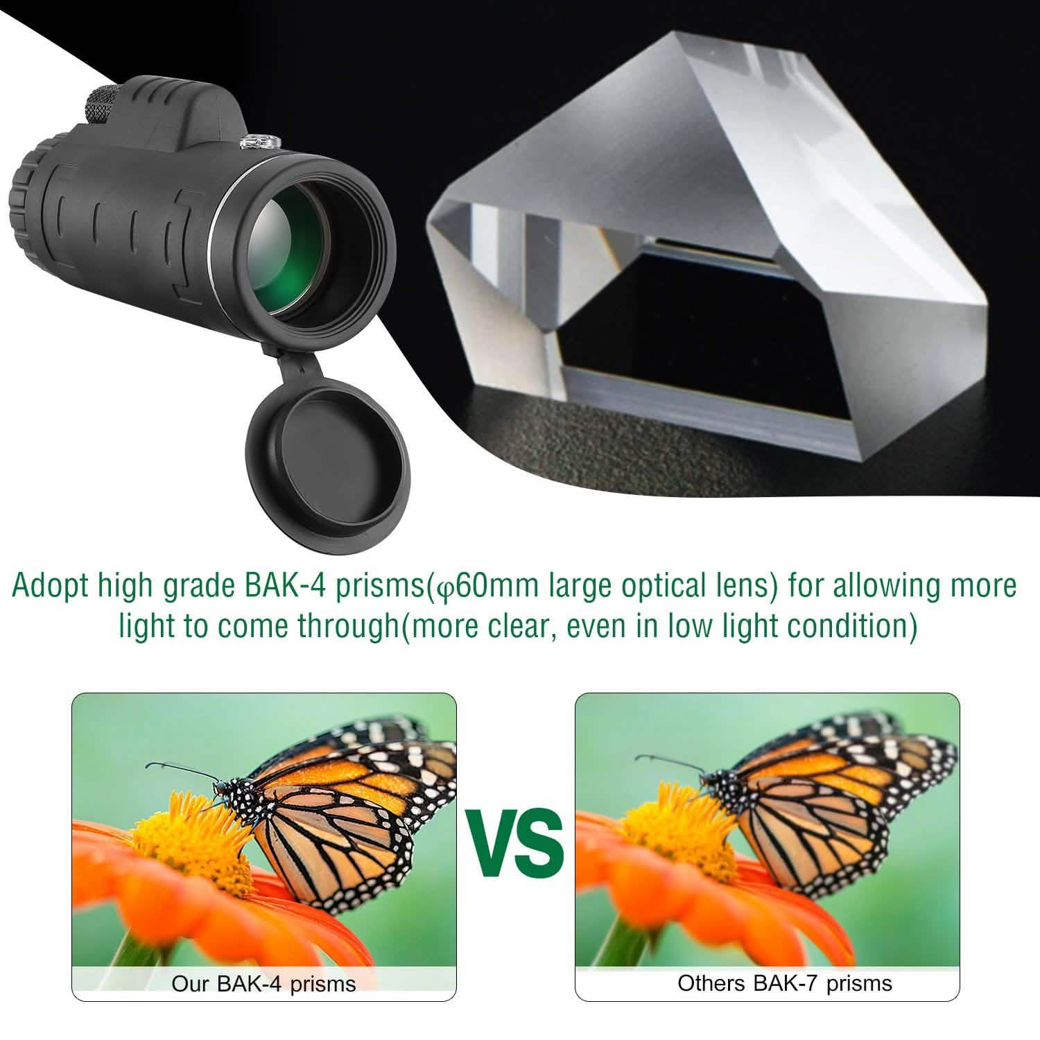 Télescope monoculaire optique HD 40x60 avec lentille FMC