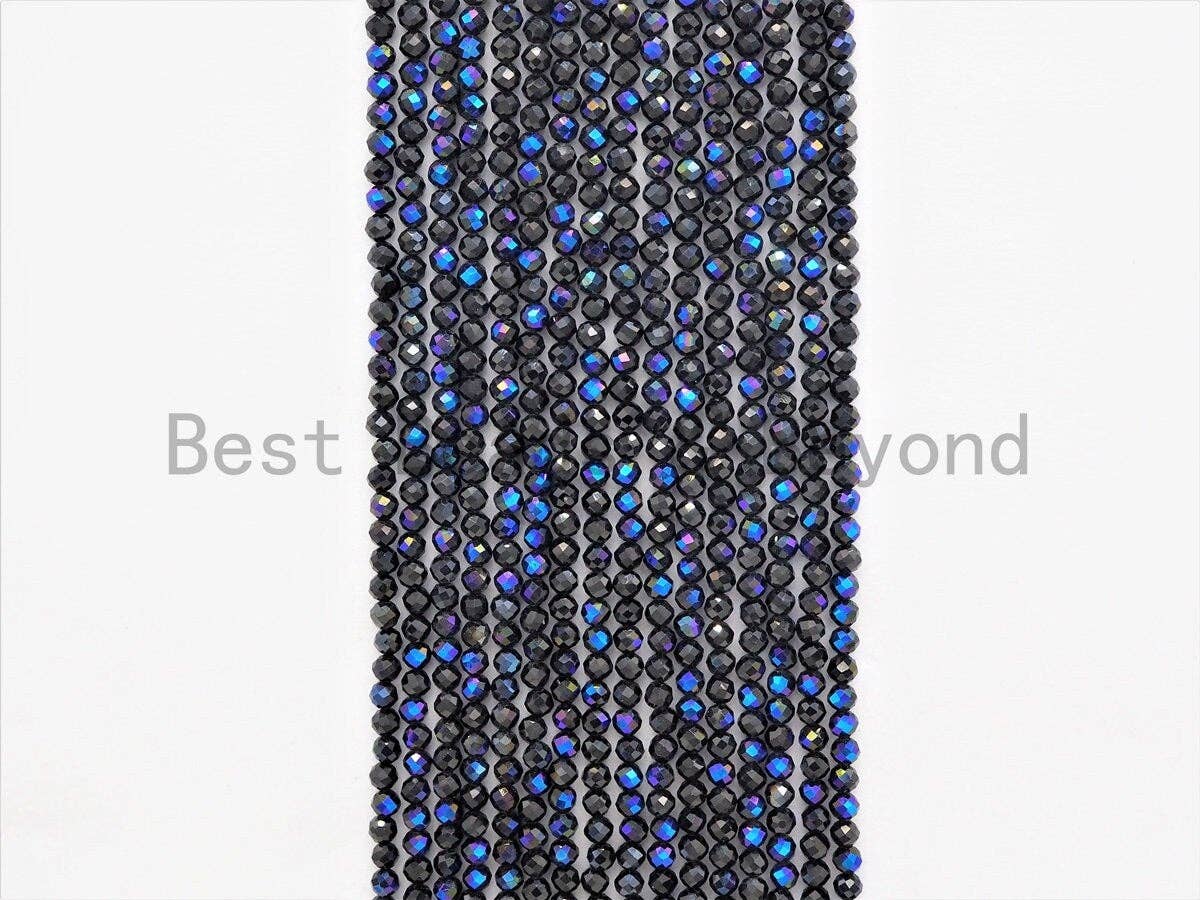 Top Quality Mystic Plated Faceted Black Spinel Round Beads 2/3mm Gemstones Beads, Sparkly Black Spinel Beads,15.5" Full Strand,SKU#U415