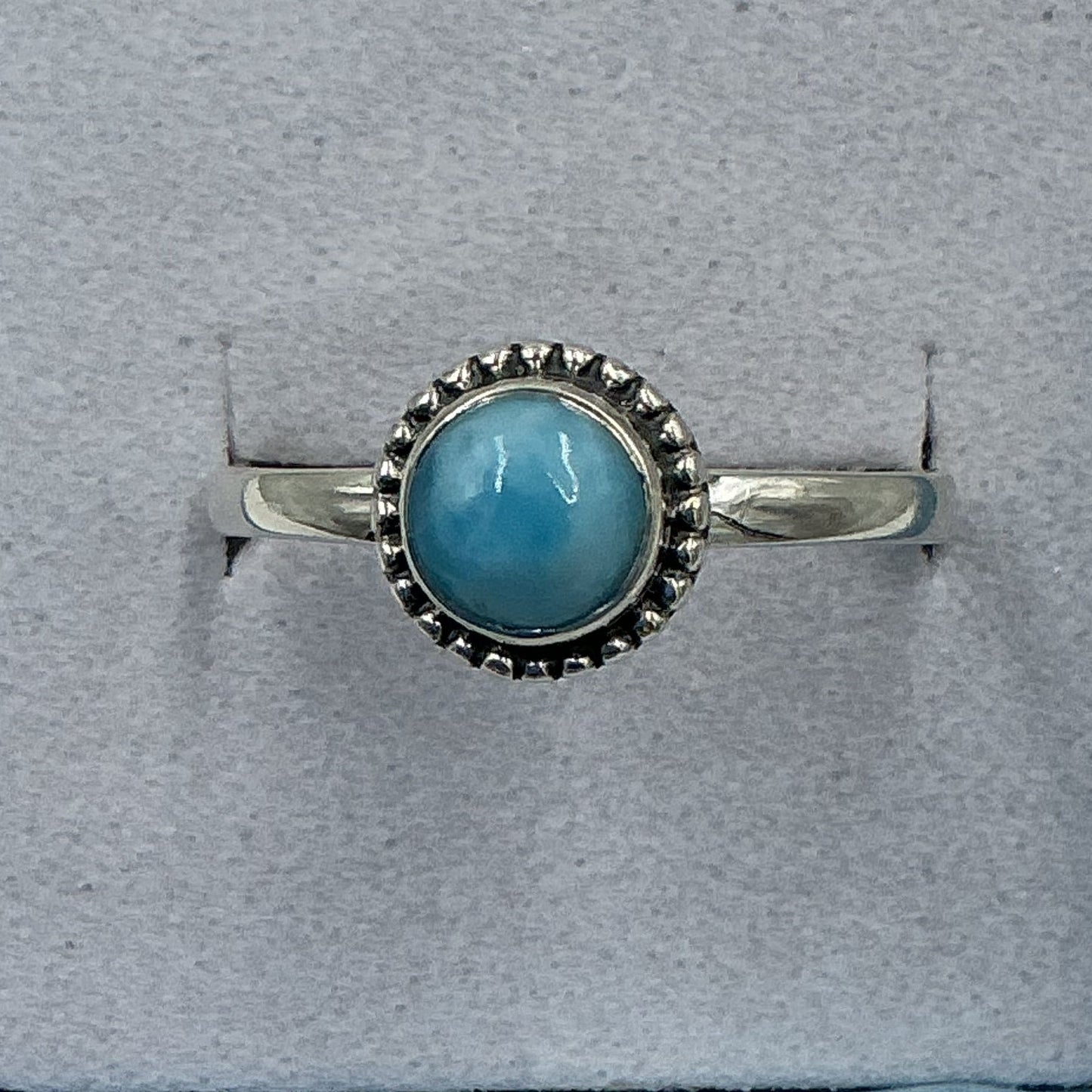 Sterling Silver Dainty Larimar Round Ring - Size 9 - Calm Button