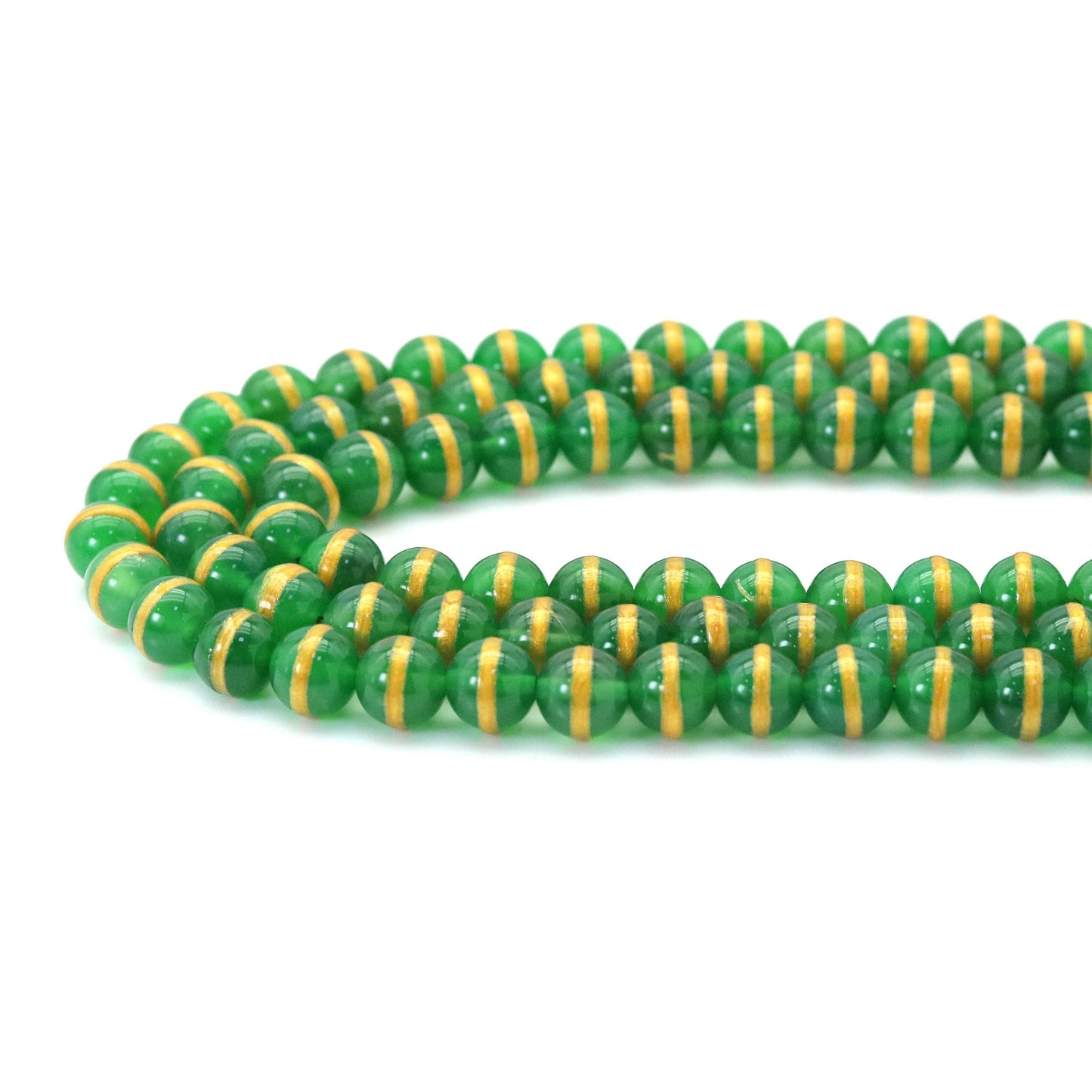 Green Agate with Golden Line Beads, Sku#U1779