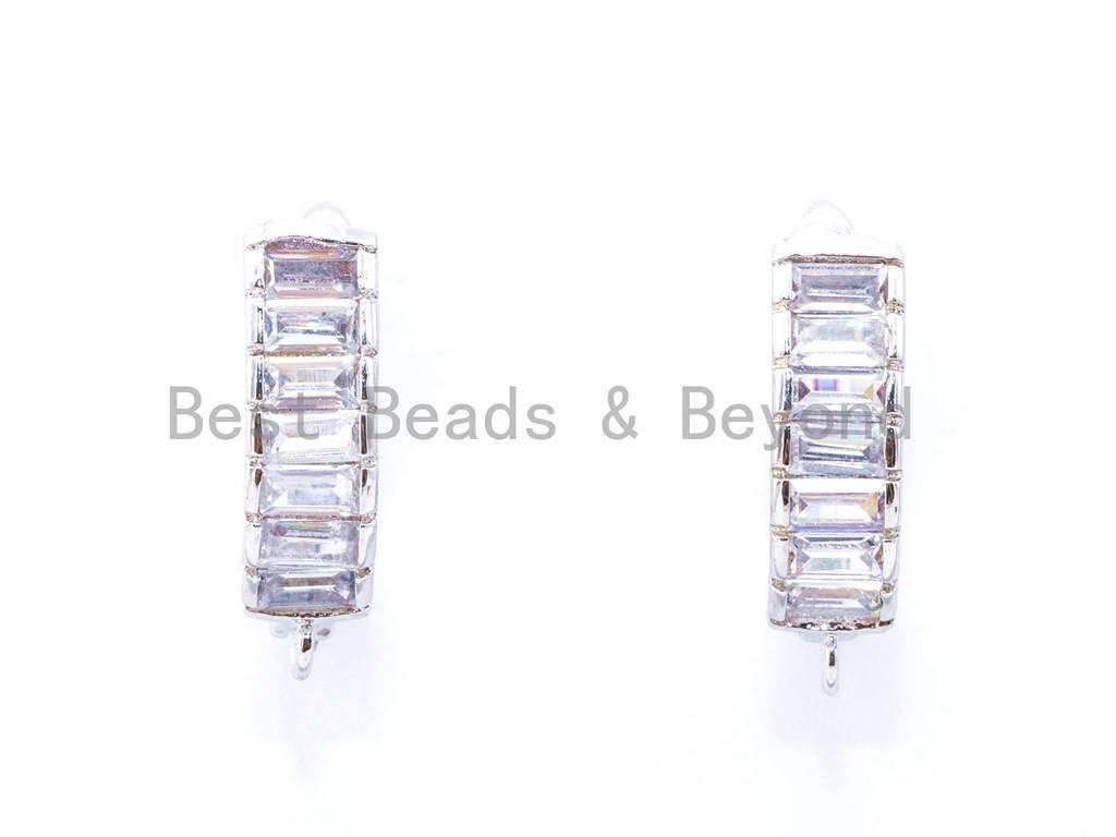 1Pair/3Pairs CZ Micro Pave Latch Back Earring, Lever back Earring, Gold, Silver black, Huggie Ear wire,sku#J10