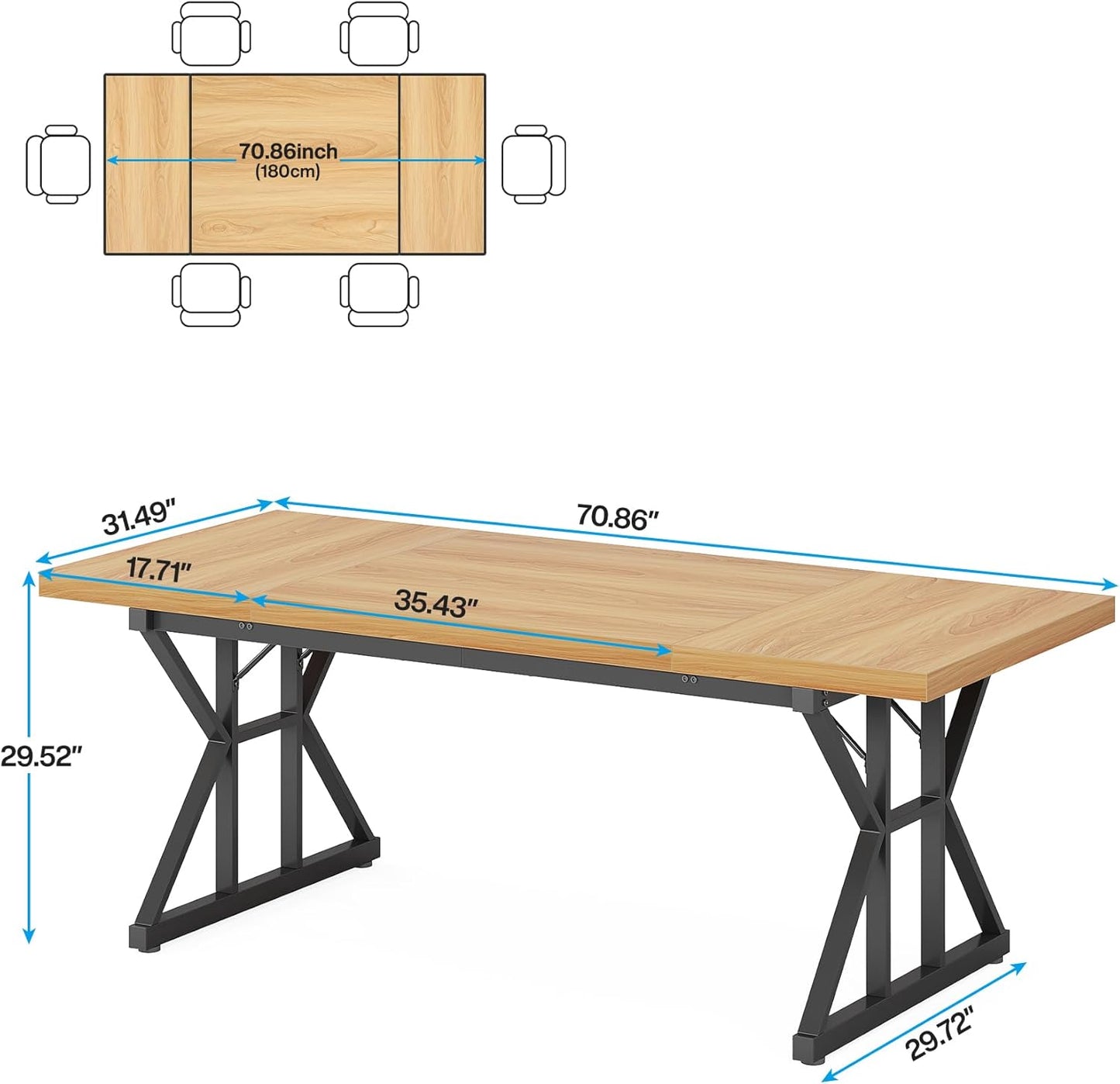 71" Farmhouse Dining Table for 6
