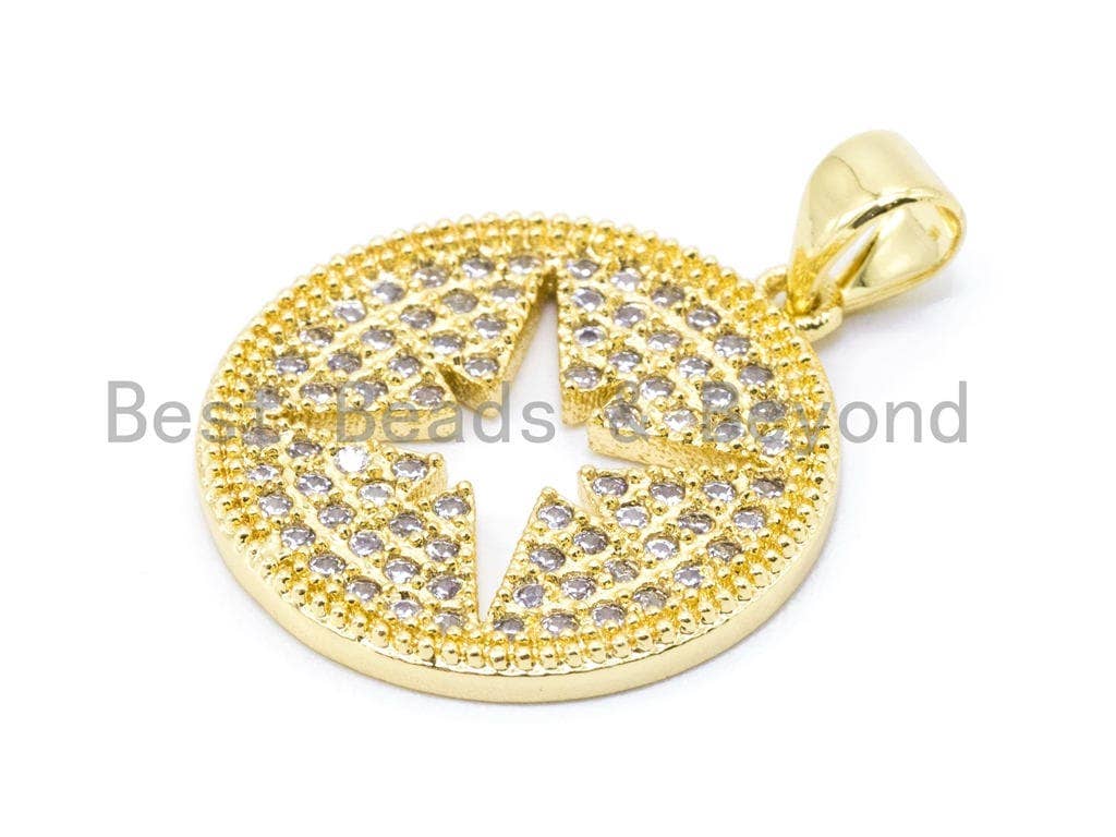 CZ Micro Pave Hollow Star Round Pendant/Charm, Cubic Zirconia Pendant, 18mm, F106