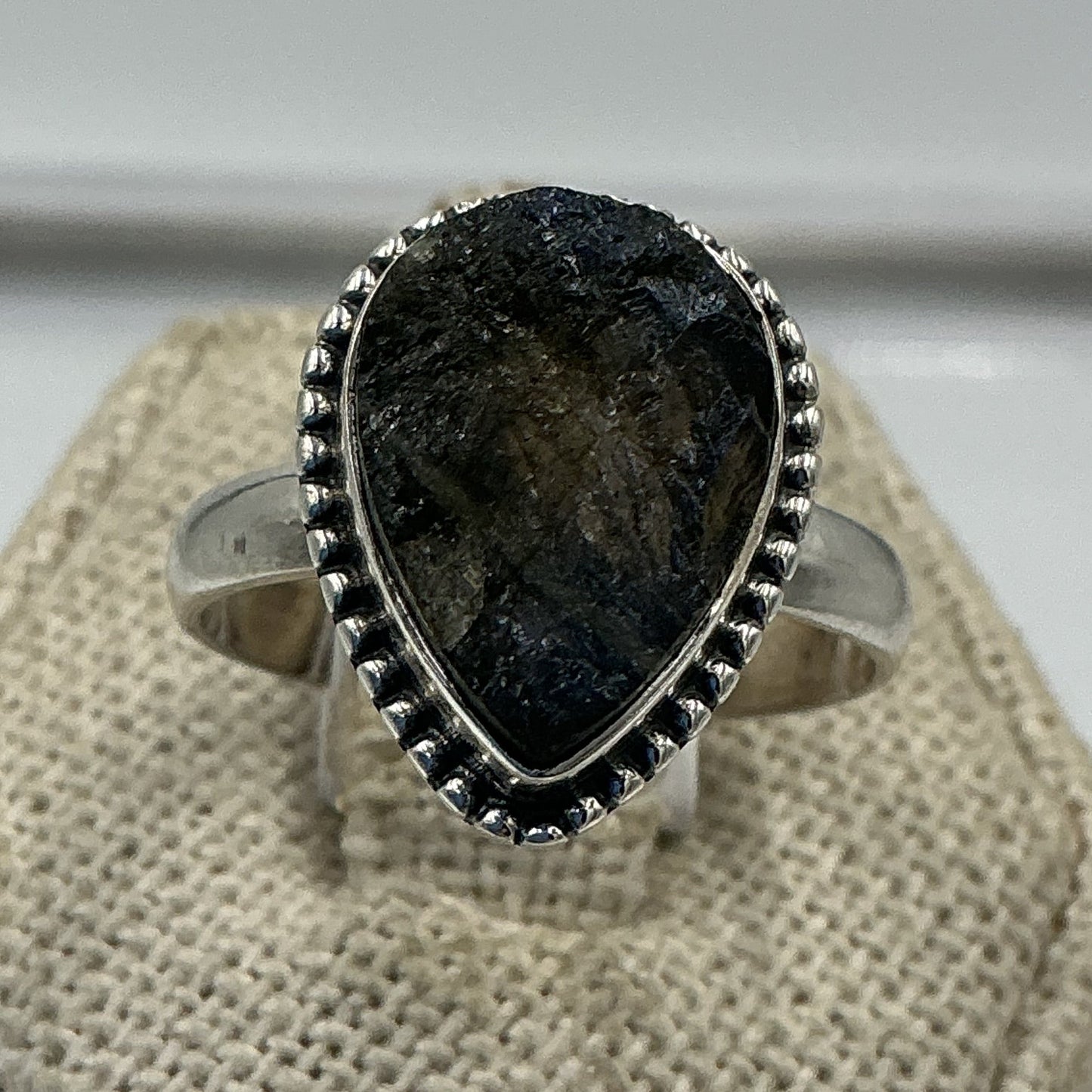 Sterling Silver Labradorite Rough Tear Drop Ring - Size 9 - Magic and Protection