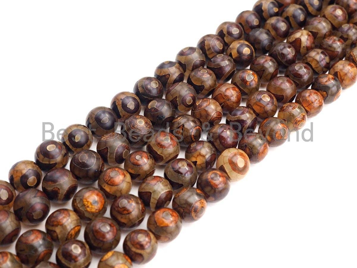 Natural Tibetan Agate Beads, Brown Eye Dzi Eye beads, 8mm/10mm/12mm/14mm Round Tibetan Agate, 15.5" Full Strand, sku#U860