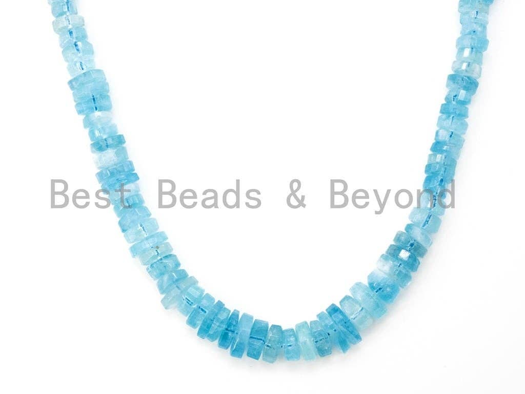 Top Quality Aquamarine Graduated 7mm to 14 mm Rondelle Faceted Beads, Clear Blue Gemstone Beads, Full Strand, SKU#U27
