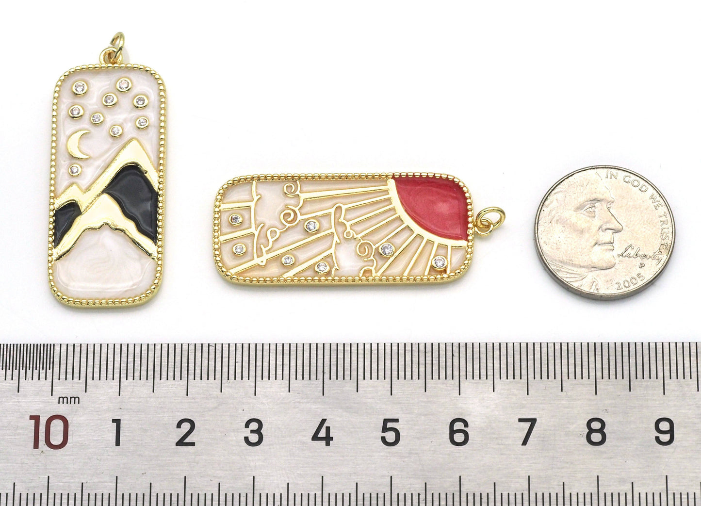 CZ Gold Enamel Rectangle Dog Tag Charm, Sku#LX148