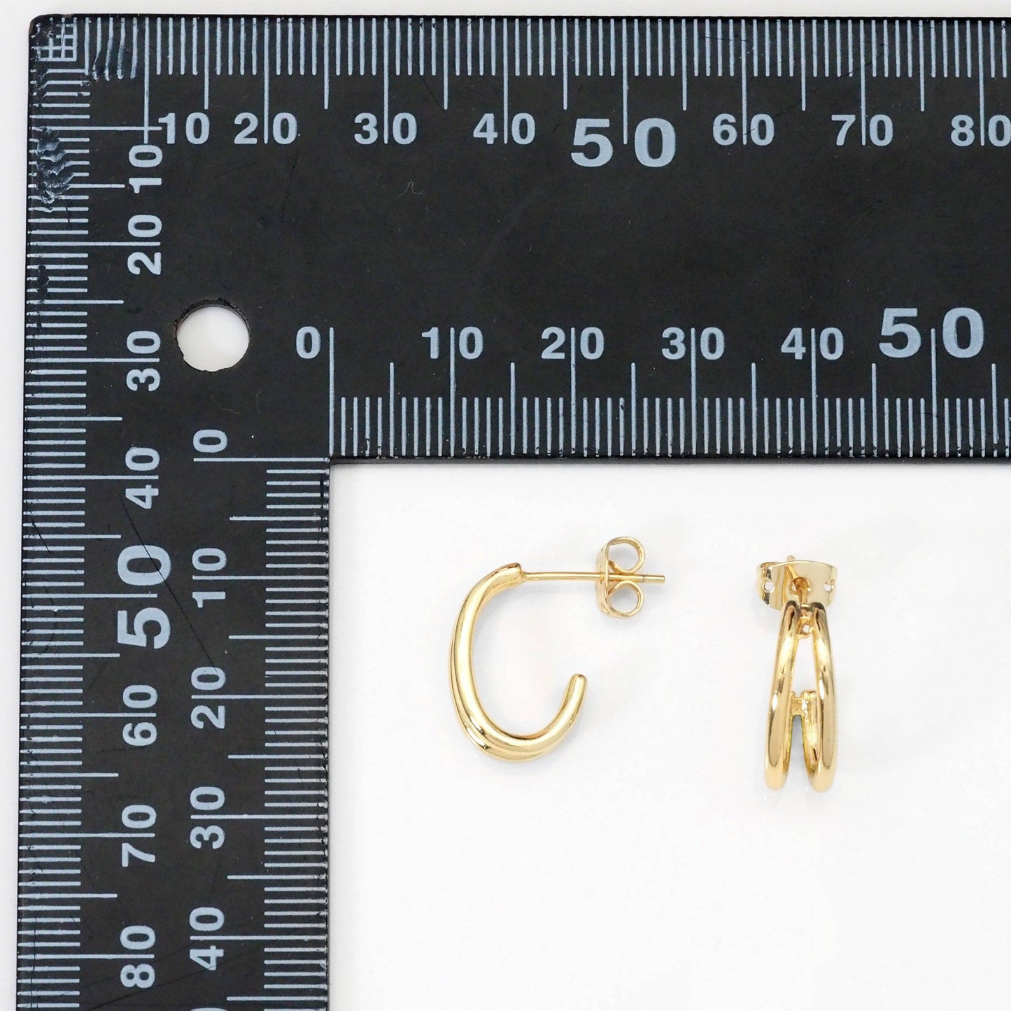 Gold Cute Double line Oval Hoop Stud Earrings, Sku#LK814