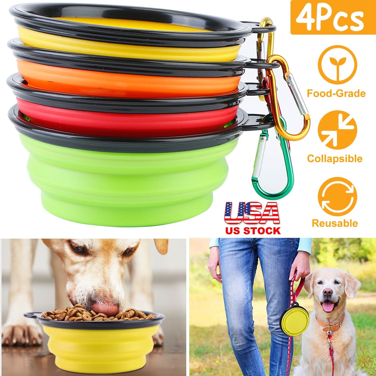 Collapsible Silicone Dog Bowls with Carabiner