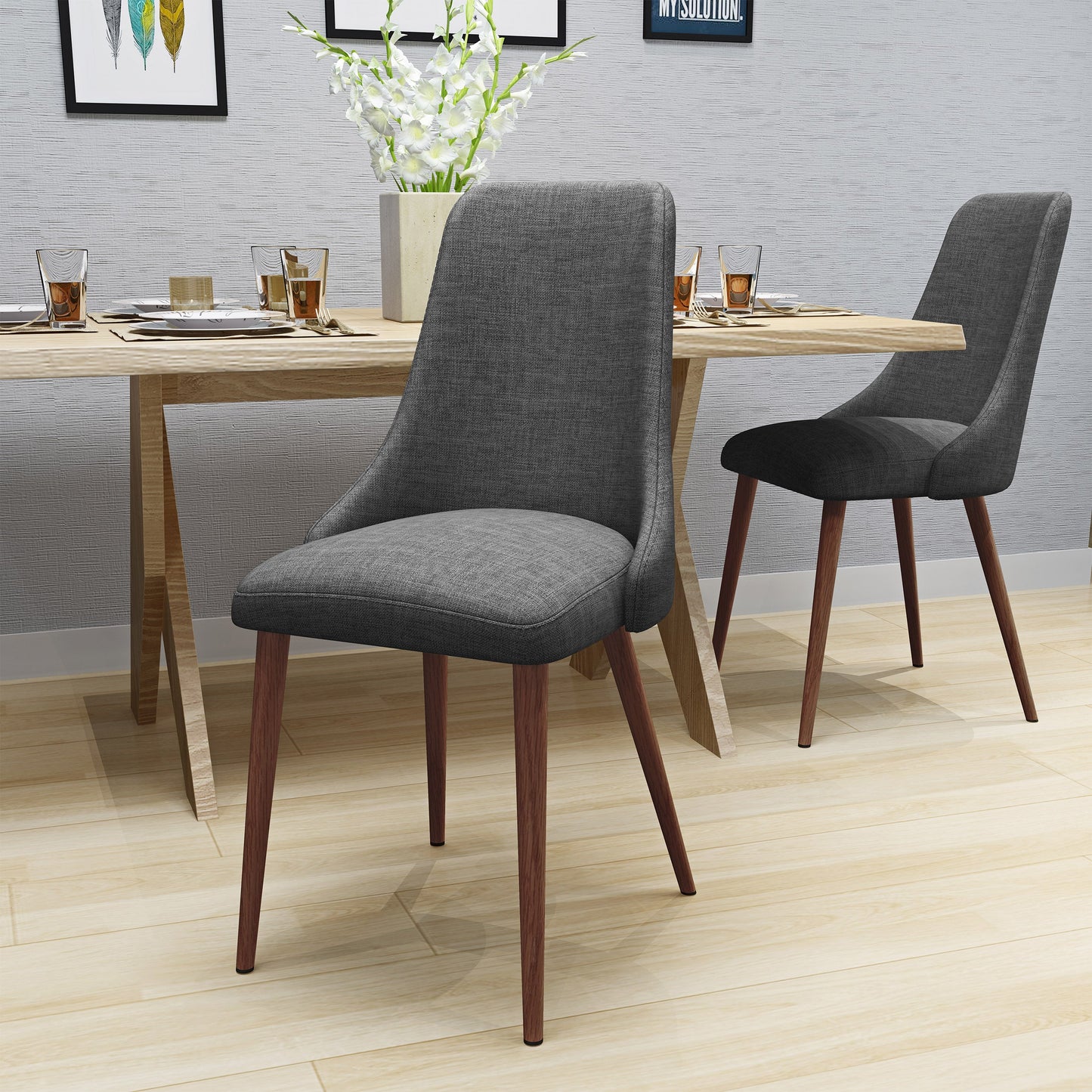 Mid Century Modern Fabric Armless Dining Chairs, Set of 2
