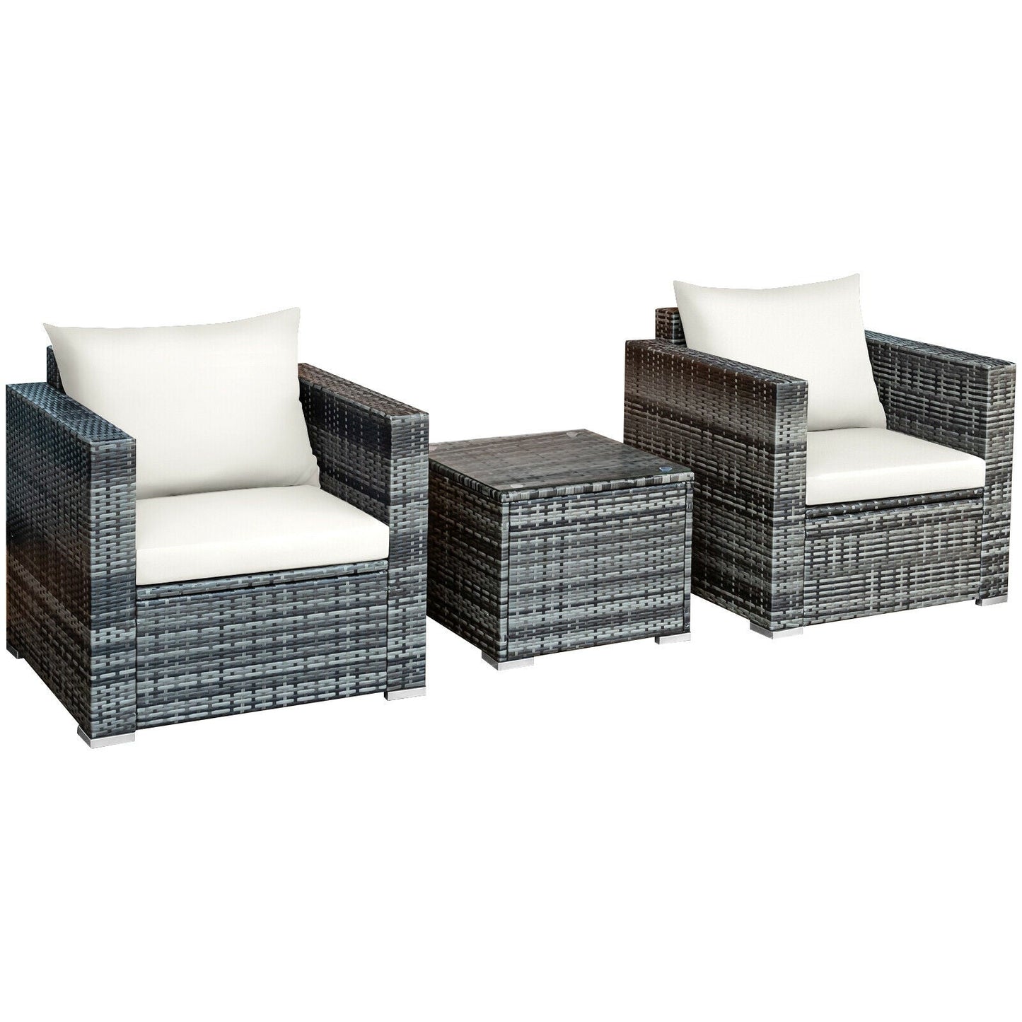 3 Pcs Patio Rattan Furniture Bistro Sofa Set with Cushioned-Navy