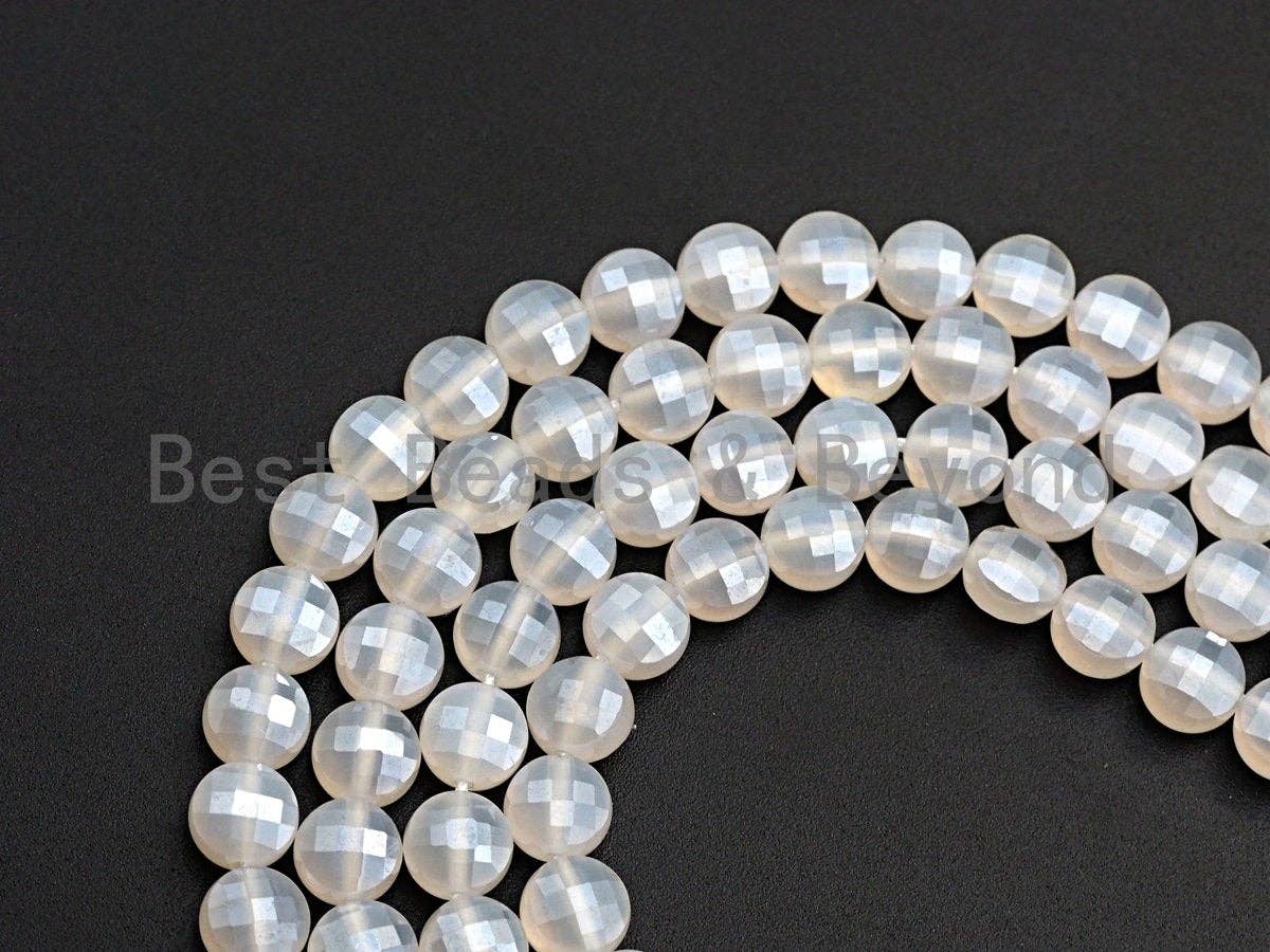 Double Sided Turtle Shell Cut Plated Agate Coin Shape beads, 6mm/8mm/10mm White Agate, Natural Gemstone Beads, 15.5" Full strand, Sku#UA05