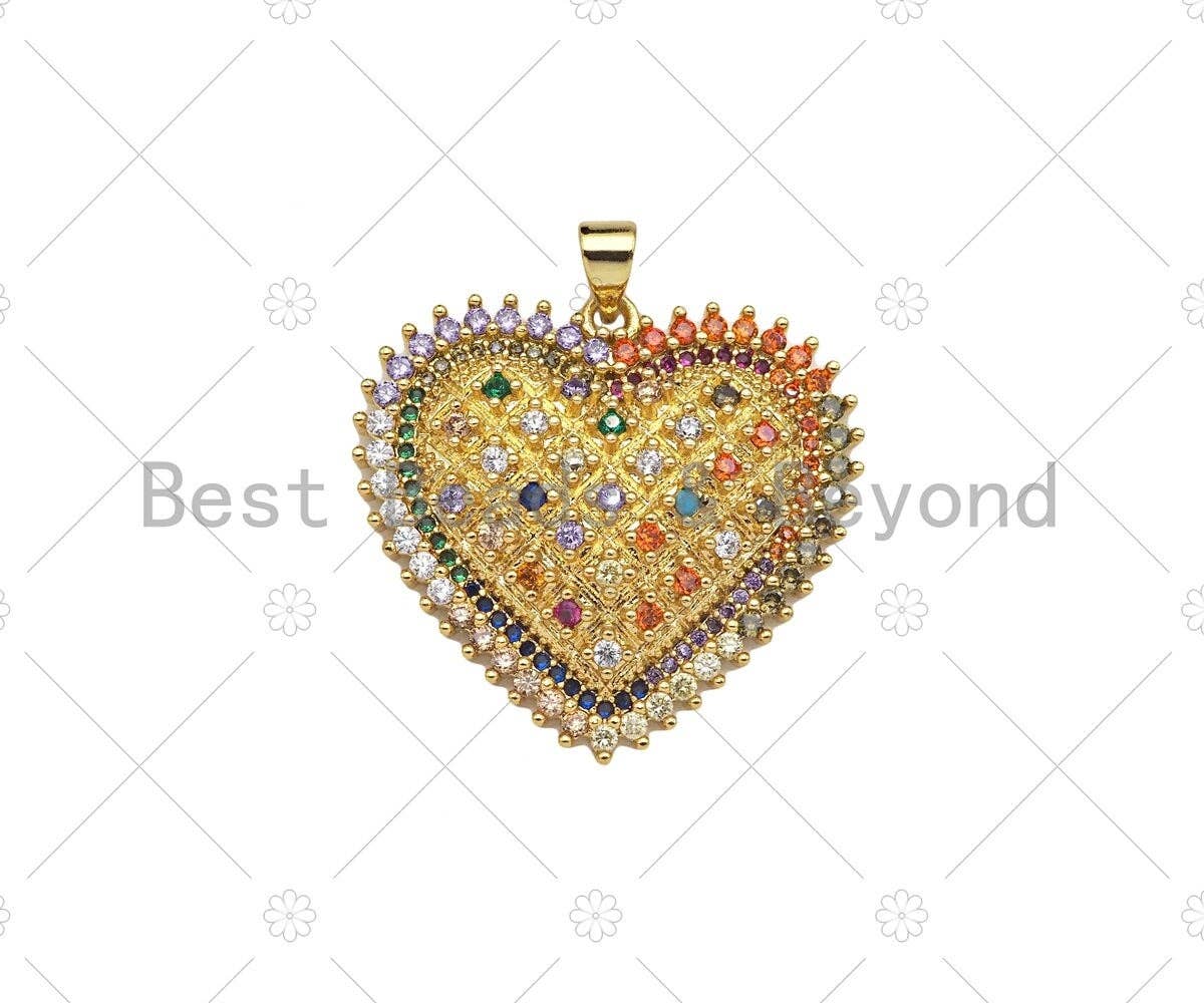 Gold Filled Colorful CZ Micro Pave Heart Shape Pendant, 18K Gold Filled Heart Charm, Necklace Bracelet Charm Pendant,30x28mm,Sku#LK320