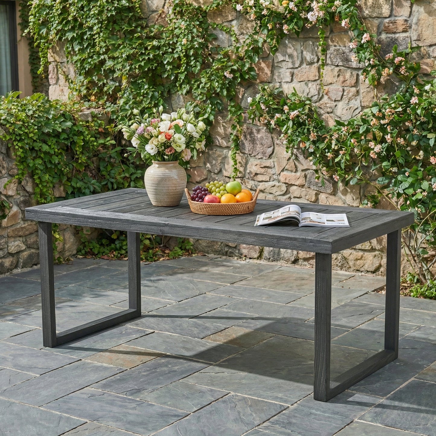 Outdoor 69" Acacia Wood Dining Table, Sandblast