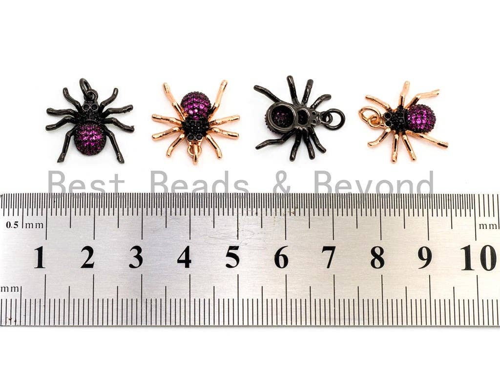 CZ Micro Pave Fuchsia SPIDER Charm Pendant, Cubic Zirconia Inspired Insect Pendant,Gold/Rose Gold/Silver/Black,17x19x5mm,SKU#F448