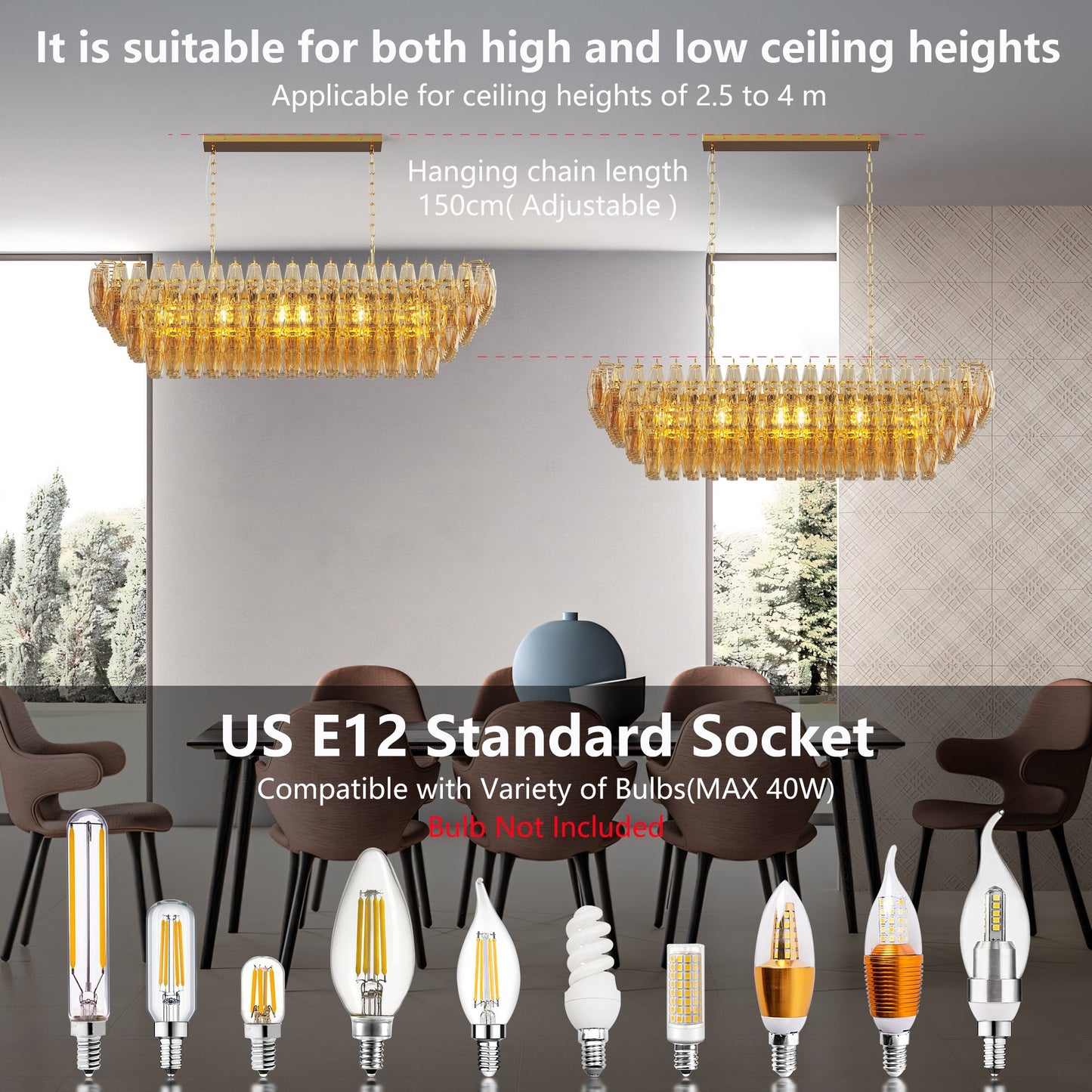 Modern Chandeliers for Dining Room, 54" Large Rectangle