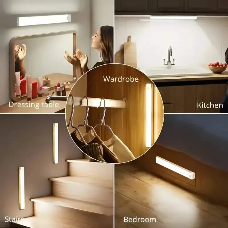 12-Pack: White LED Motion Sensor Cabinet Lights – Magnetic, USB Rechargeable, Detachable for Indoor Use