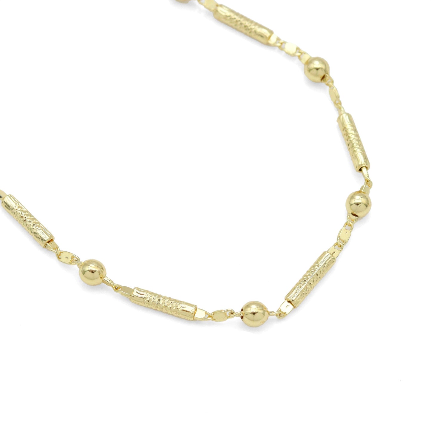 Gold Bar Ball Link Chain Adjustable Necklace, Sku#LX657