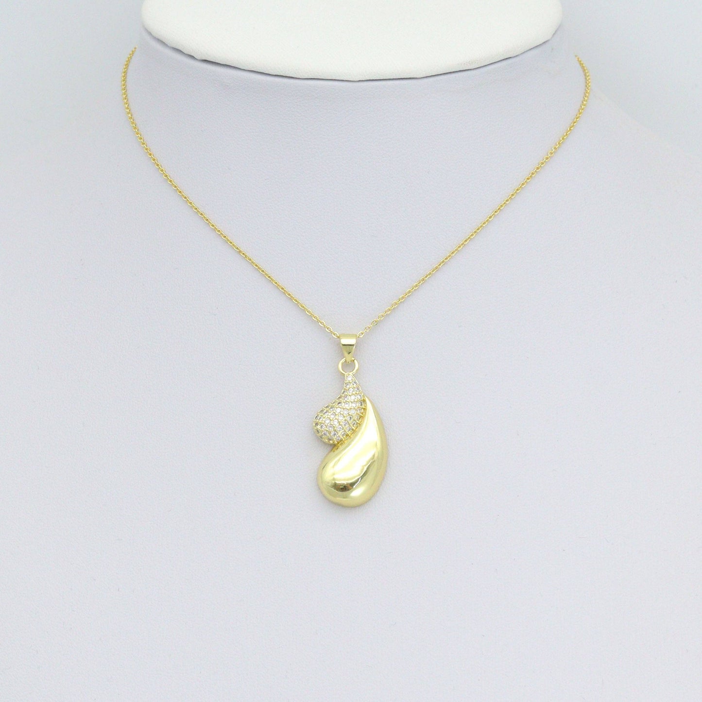 Gold CZ Double Teardrop Shape Charm Pendant, Sku#LK1095