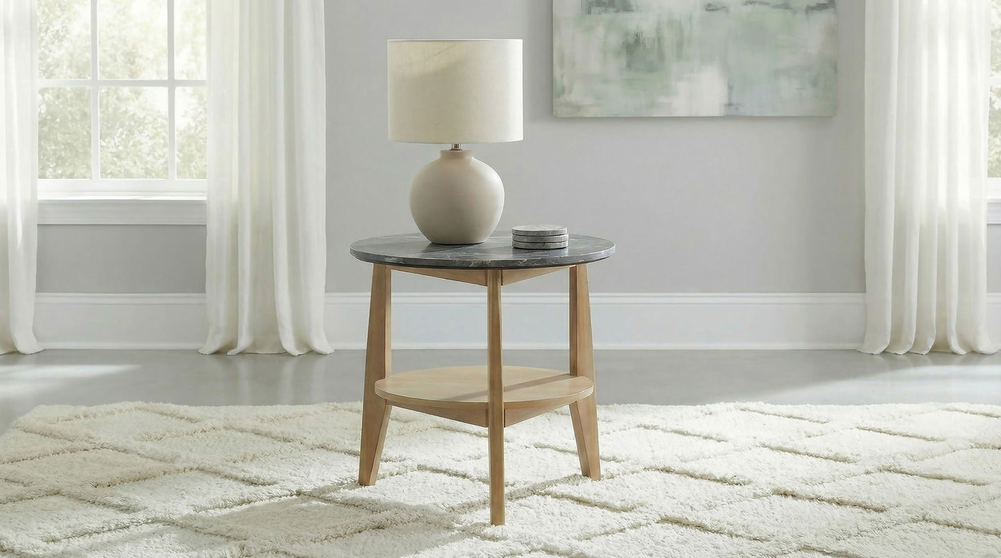 Bradley Round SmartTop End Side Table Grey and Natural