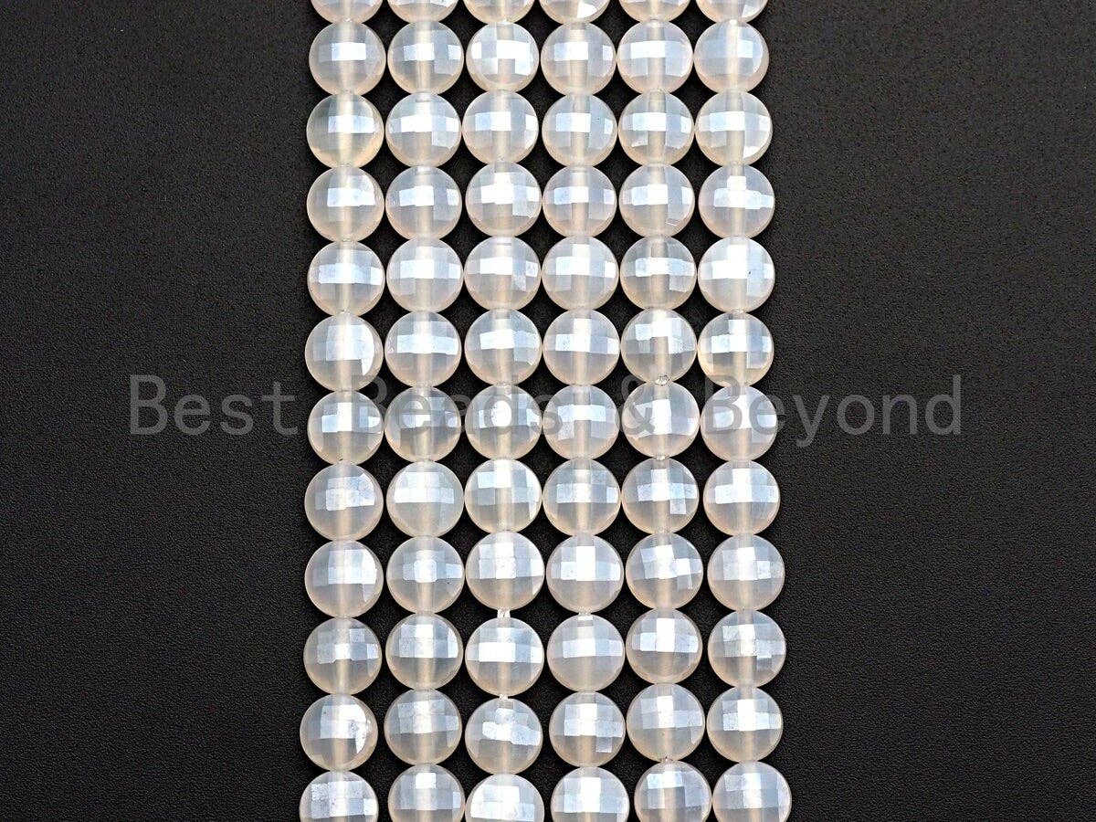 Double Sided Turtle Shell Cut Plated Agate Coin Shape beads, 6mm/8mm/10mm White Agate, Natural Gemstone Beads, 15.5" Full strand, Sku#UA05