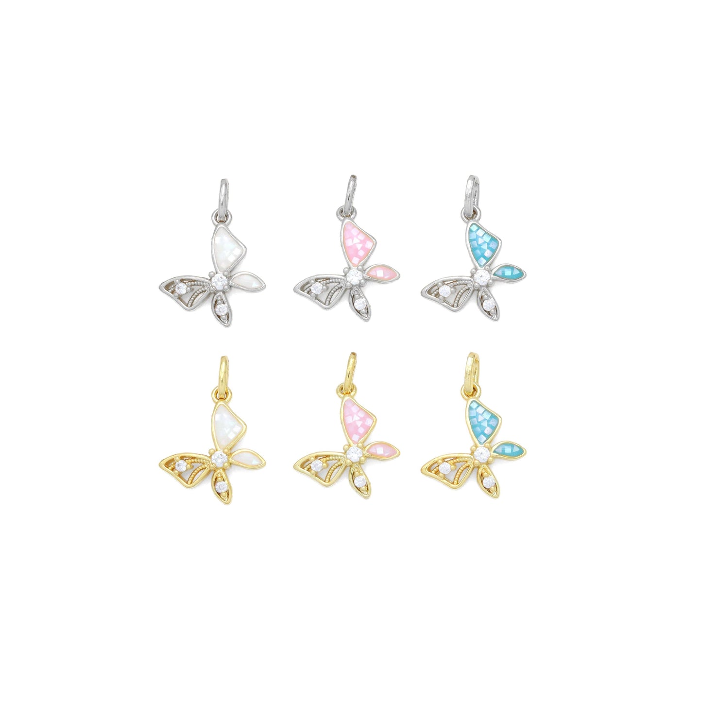 CZ Pave Mother of Pearl Inlay Butterfly Charm Pendant, Sku#WL8