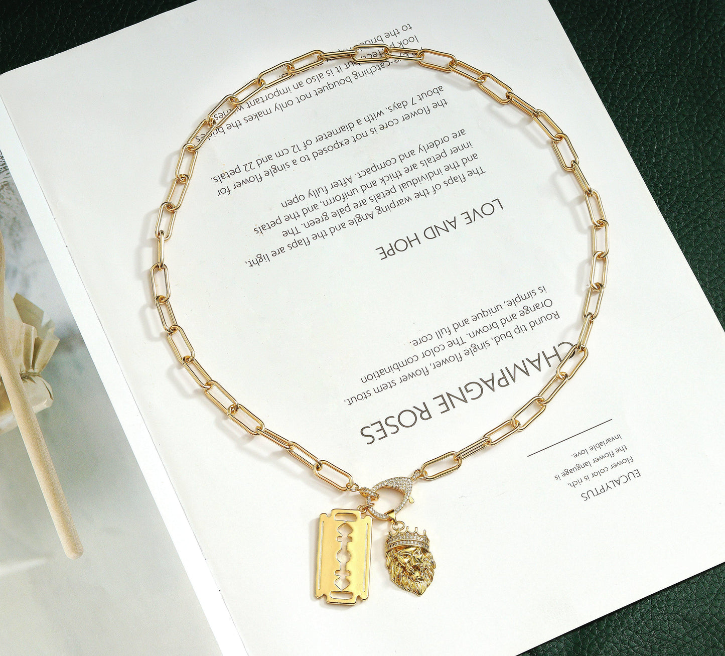 Paperclip Chain Necklace with/without Razor Lion Head, sku#CL05