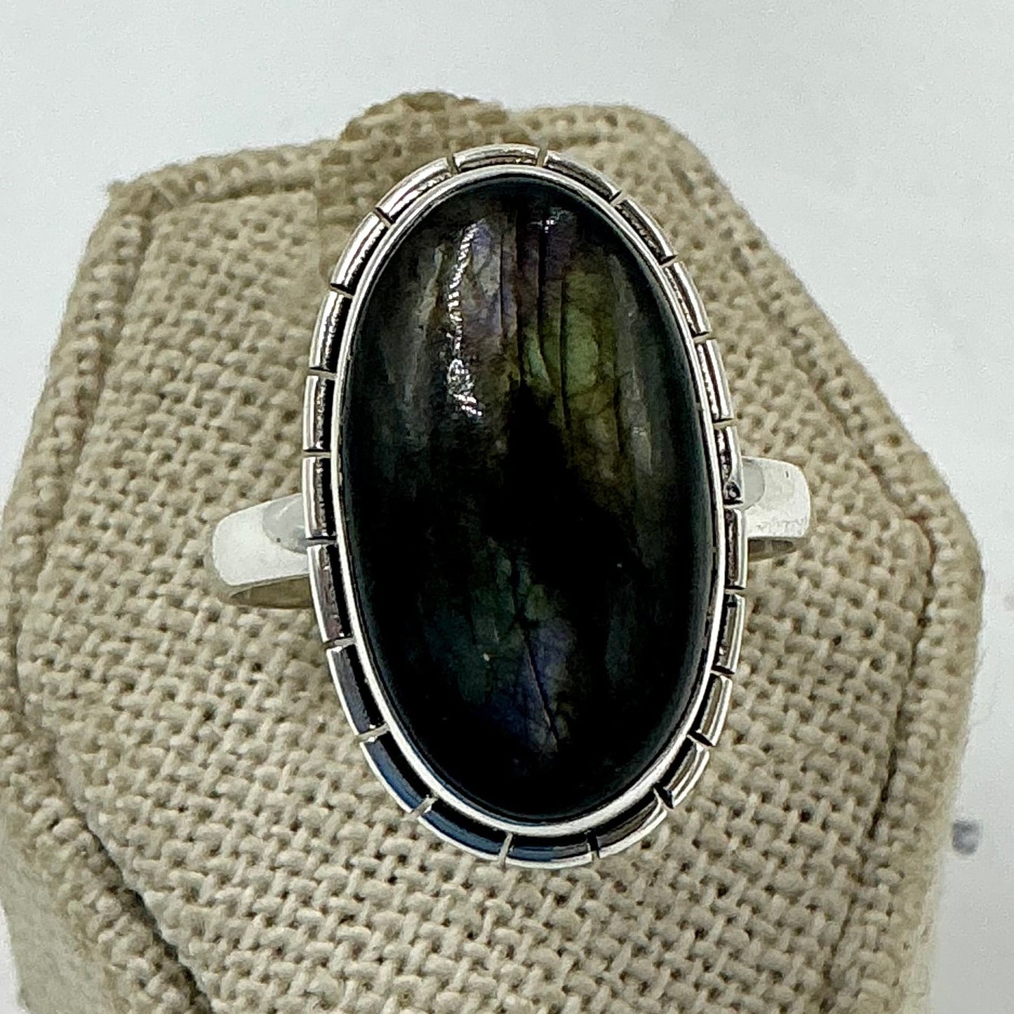 Sterling Silver Deep Labradorite Oval Ring - Size 10 - Magic and Protection