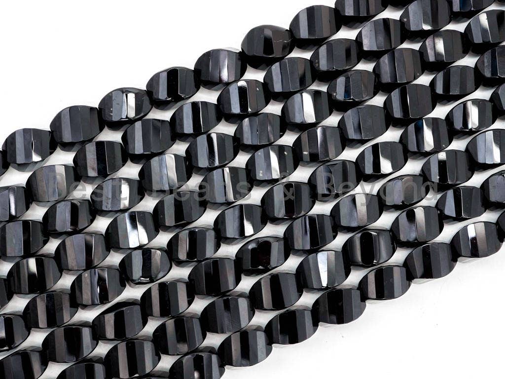High Quality 6x12/8x12/8x16/ 10x14/10x20mm  Faceted Twist Black Onyx Stones Gemstones Beads, Black Beads, 15.5" Full Strand, SKU#Q22