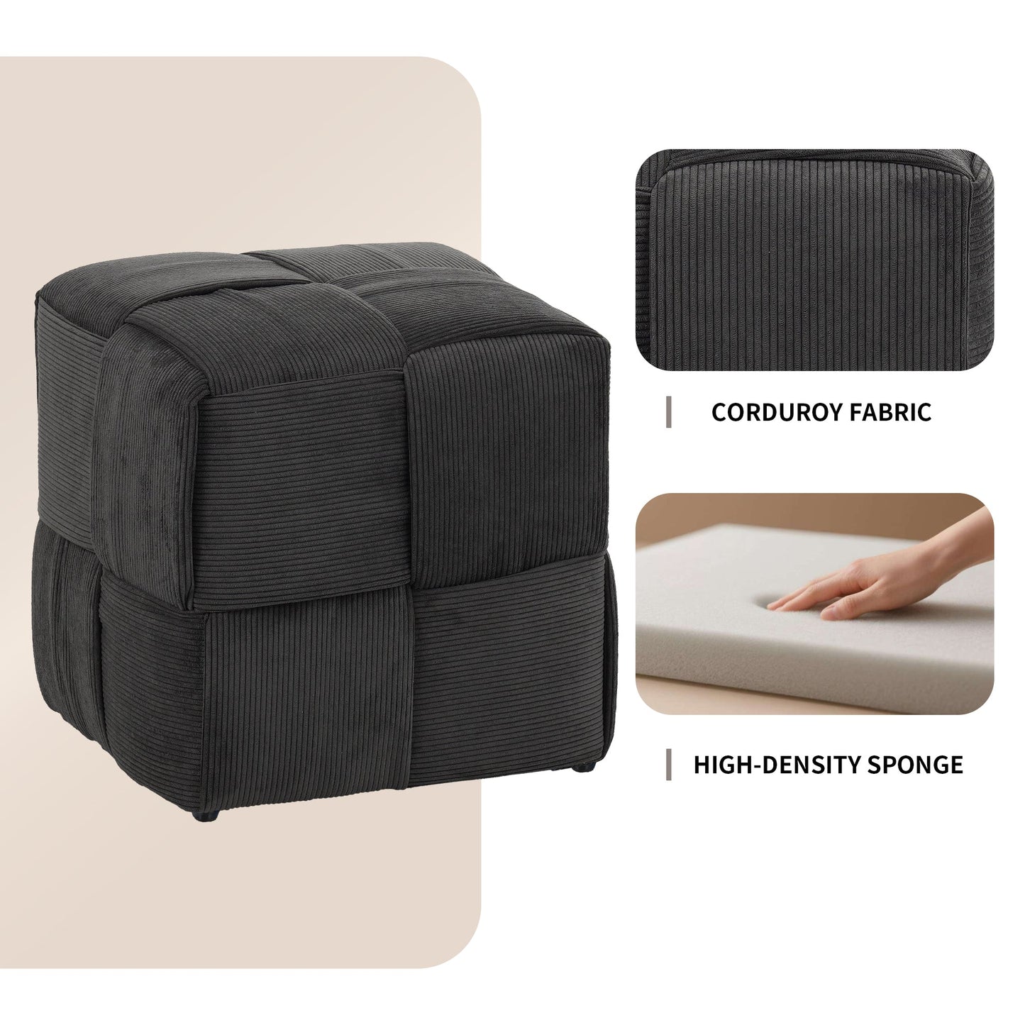 Ottoman Foot Rest Soft and Comfortable Ottoman Square Corduroy Woven Design Sofa Stool (Grey)