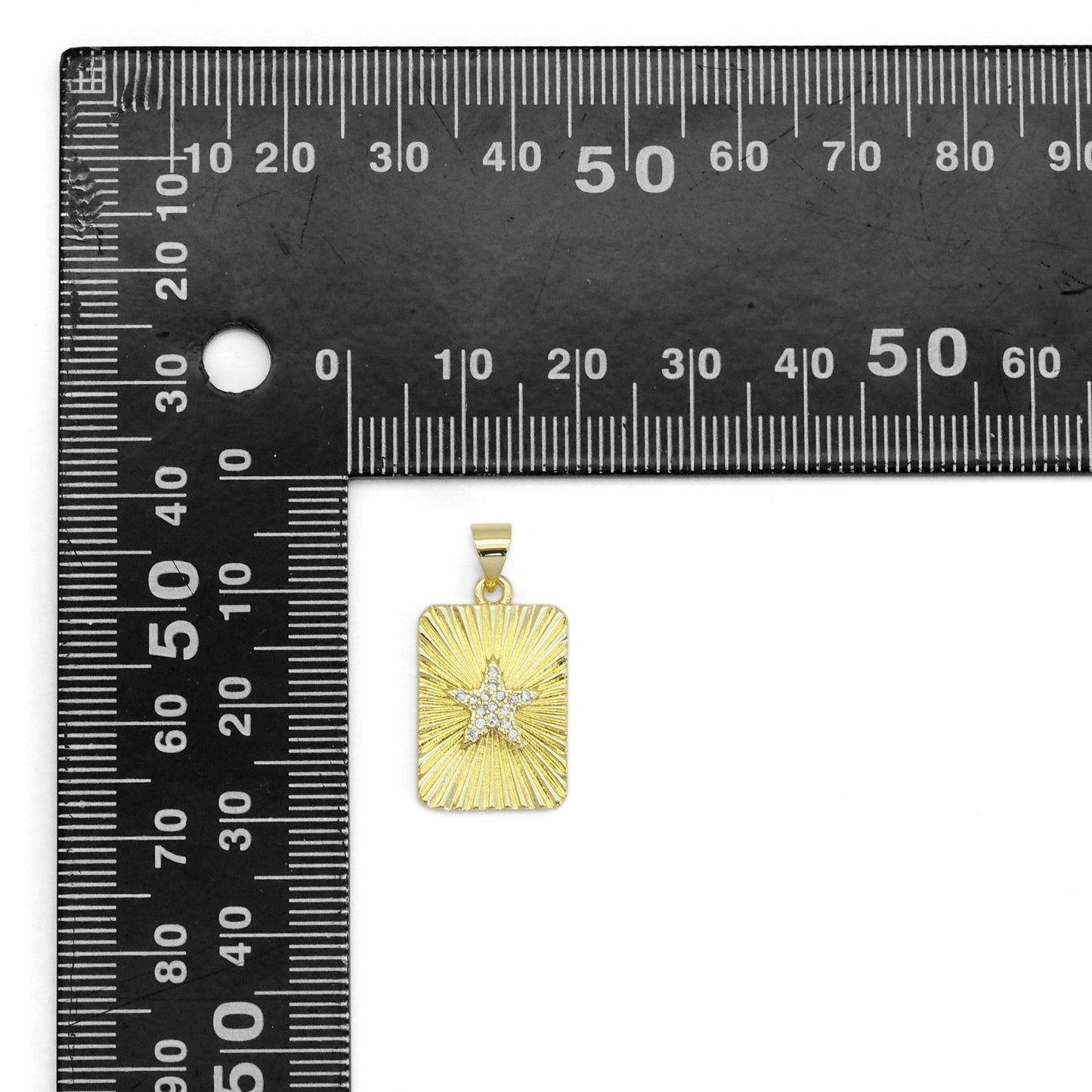 CZ Star Radical Rectangle Dog tag Charm, Sku#LX363