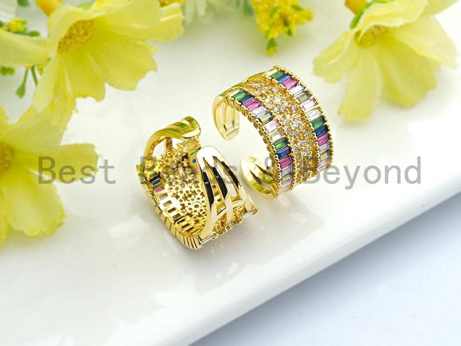 Wide Rainbow CZ Gold Adjustable Ring, Sku#X17