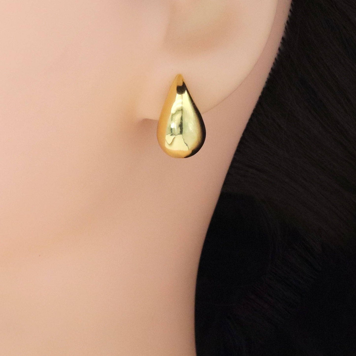 Gold Silver Poffy Drop Shape Stud Earrings, Sku#LX567