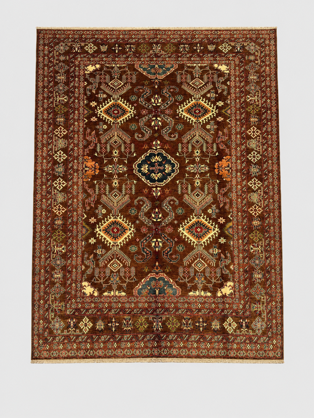 Hand-Knotted Vegetable Dye Kazak Rug from Pakistan,  9' 3" x 12'