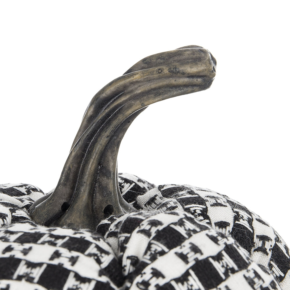Set of 2 Fabric Black-White Plaid Pumpkin Decor